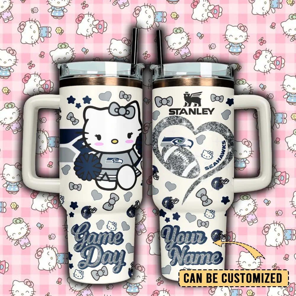 Seattle Seahawks x Hello Kitty Custom Stanley Quencher 40oz Stainless Steel Tumbler With Handle