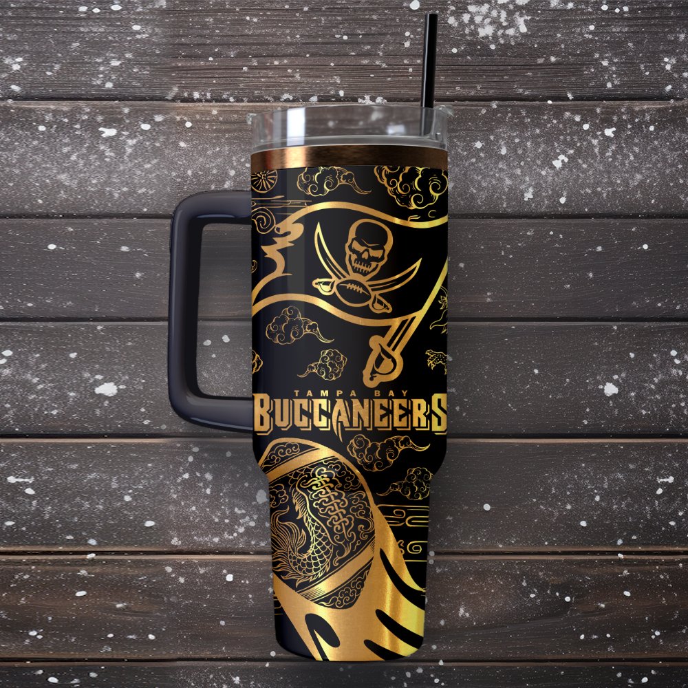 Tampa Bay Buccaneers Custom Stanley Quencher 40oz Stainless Steel Tumbler With Handle