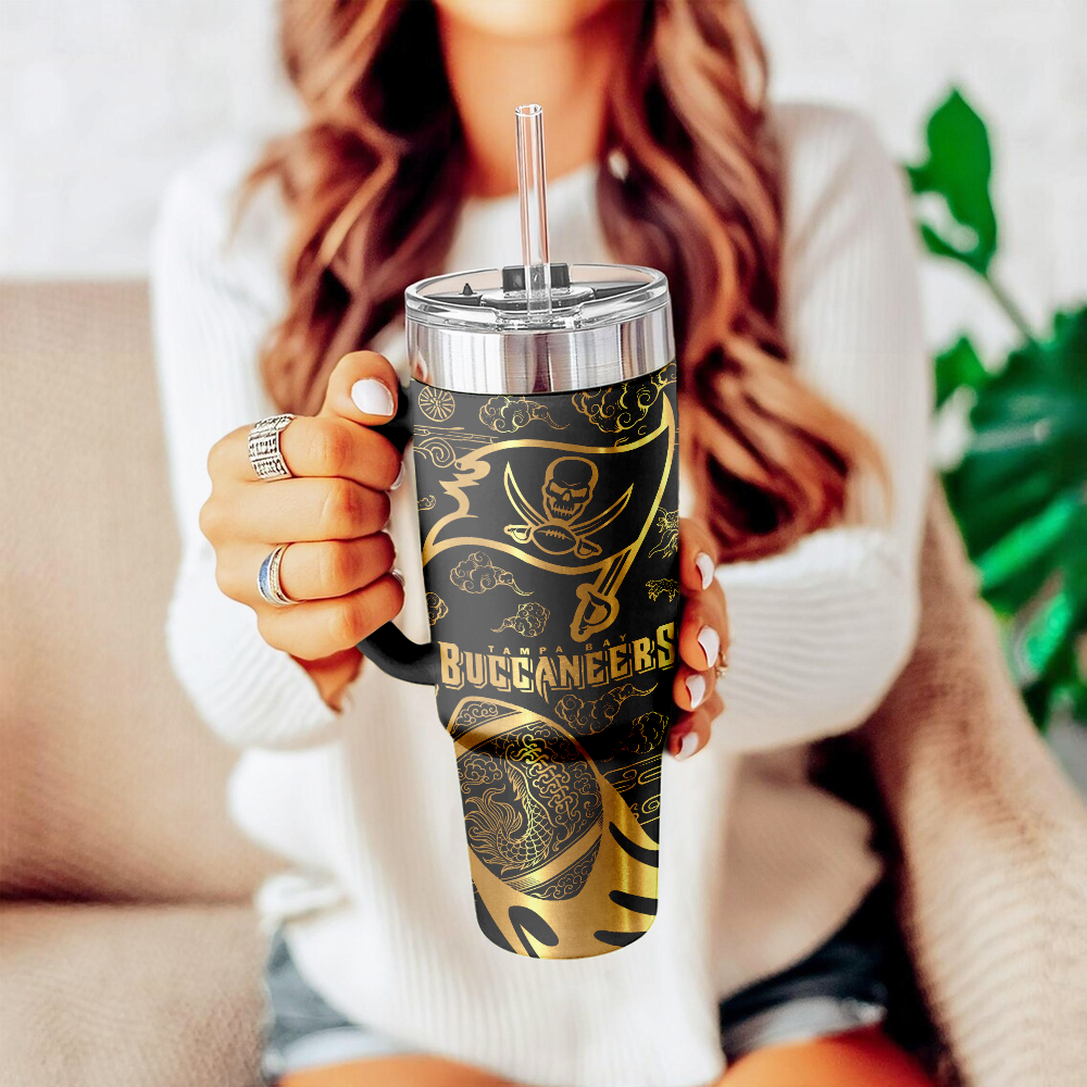 Tampa Bay Buccaneers Custom Stanley Quencher 40oz Stainless Steel Tumbler With Handle