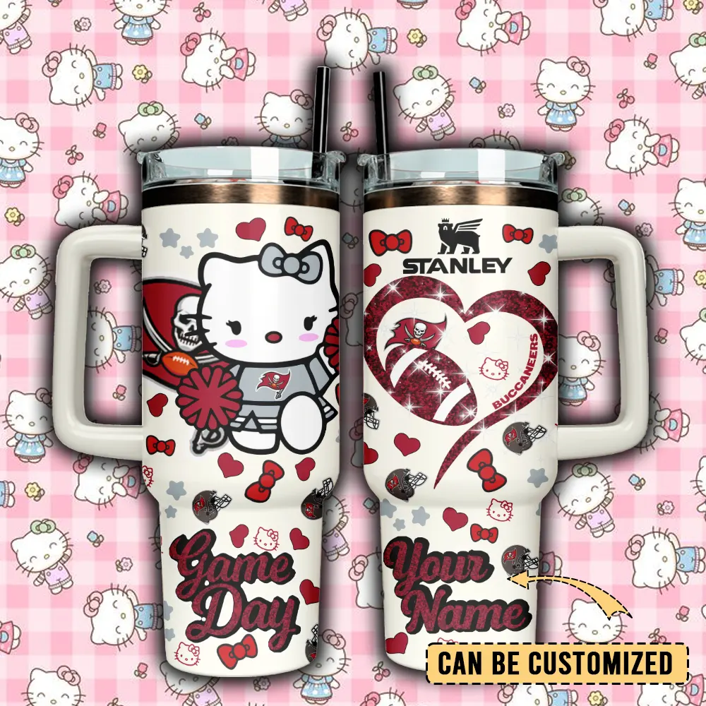 Tampa Bay Buccaneers x Hello Kitty Custom Stanley Quencher 40oz Stainless Steel Tumbler With Handle