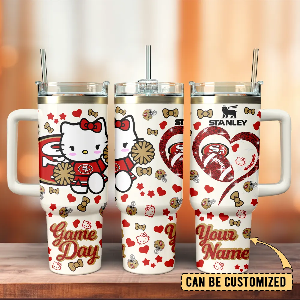 Tampa Bay Buccaneers x Hello Kitty Custom Stanley Quencher 40oz Stainless Steel Tumbler With Handle