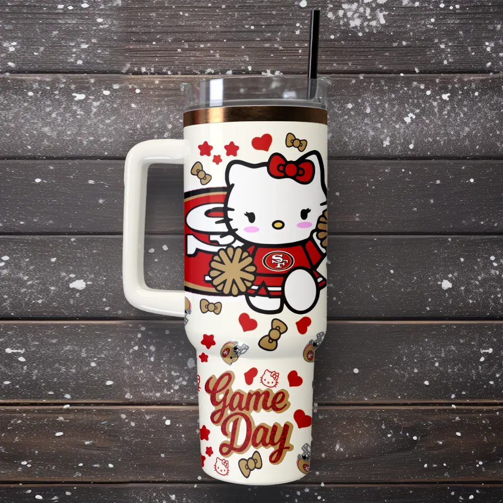 Tampa Bay Buccaneers x Hello Kitty Custom Stanley Quencher 40oz Stainless Steel Tumbler With Handle