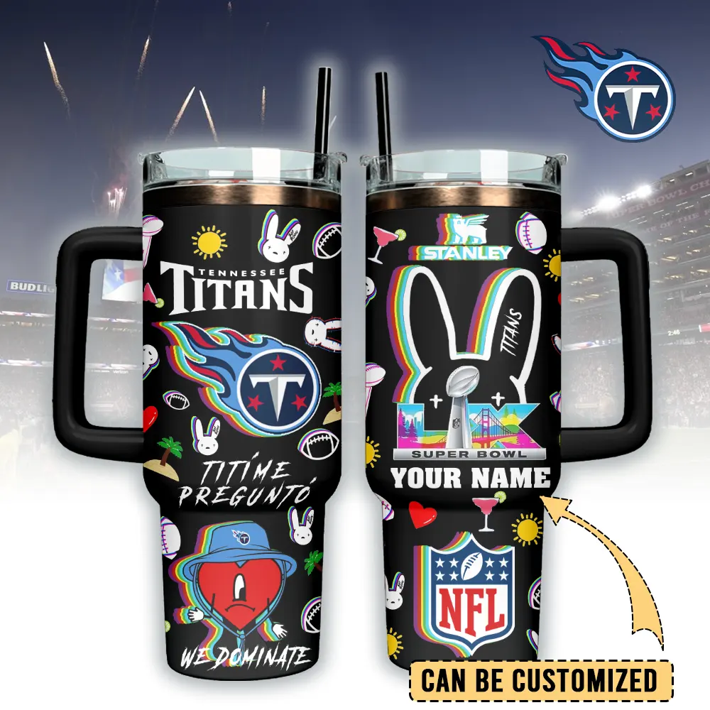 Tennessee Titans NFL x Bad Bunny Custom Stanley Quencher 40oz Stainless Steel Tumbler With Handle