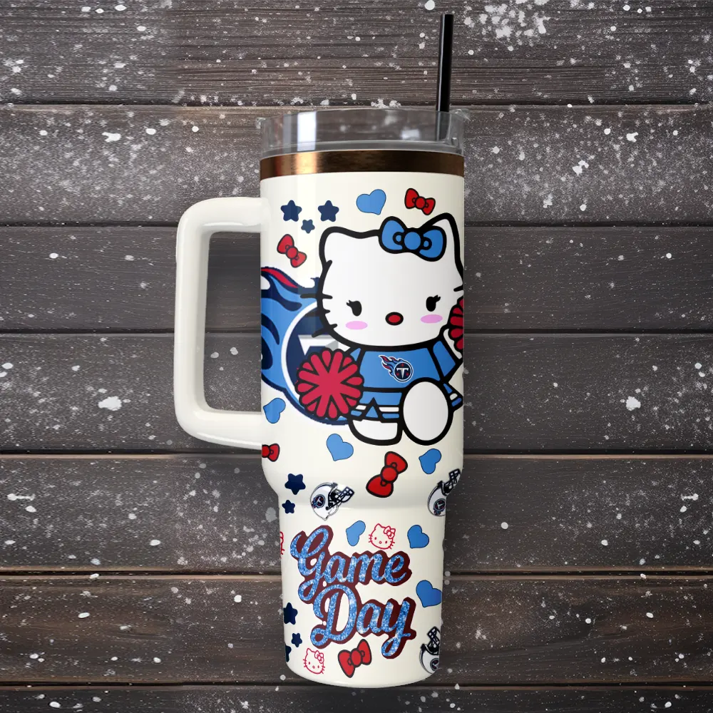 Tennessee Titans x Hello Kitty Custom Stanley Quencher 40oz Stainless Steel Tumbler With Handle