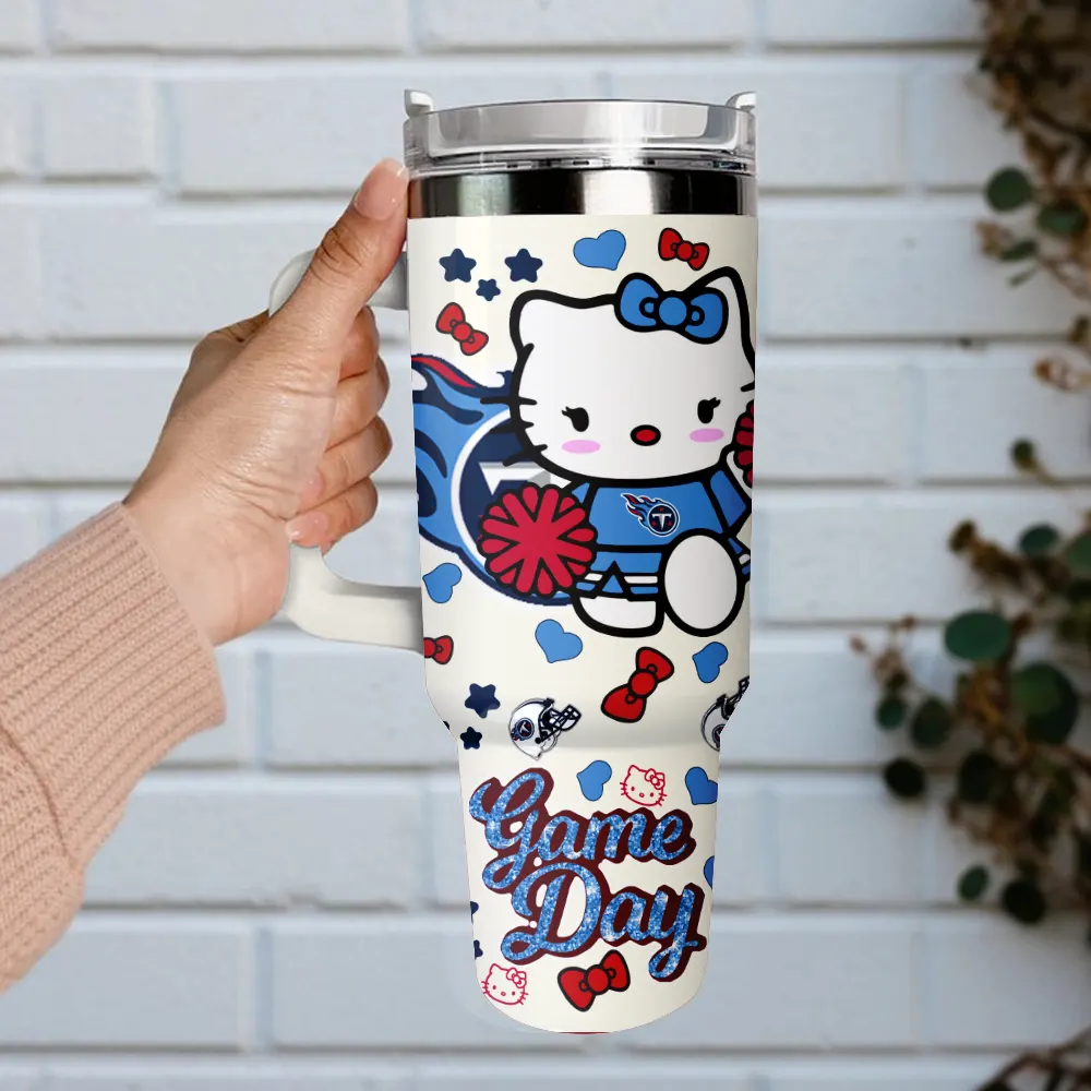 Tennessee Titans x Hello Kitty Custom Stanley Quencher 40oz Stainless Steel Tumbler With Handle