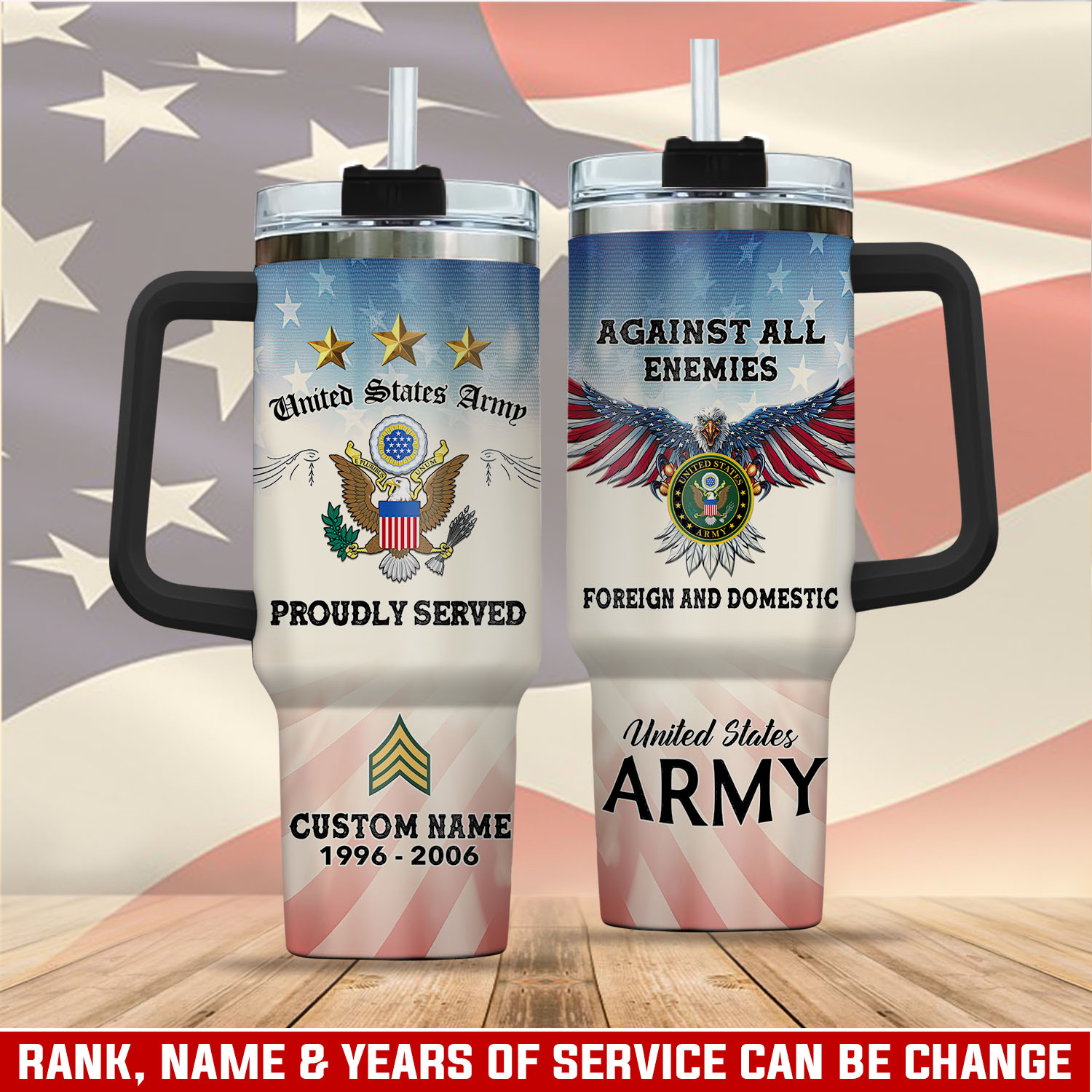 United States Army Custom Stanley Quencher 40oz Stainless Steel Tumbler With Handle