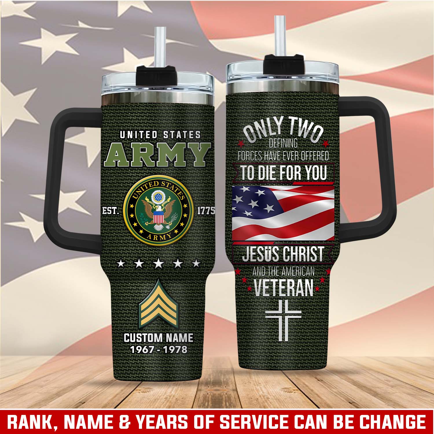 United States Army Custom Stanley Quencher 40oz Stainless Steel Tumbler With Handle