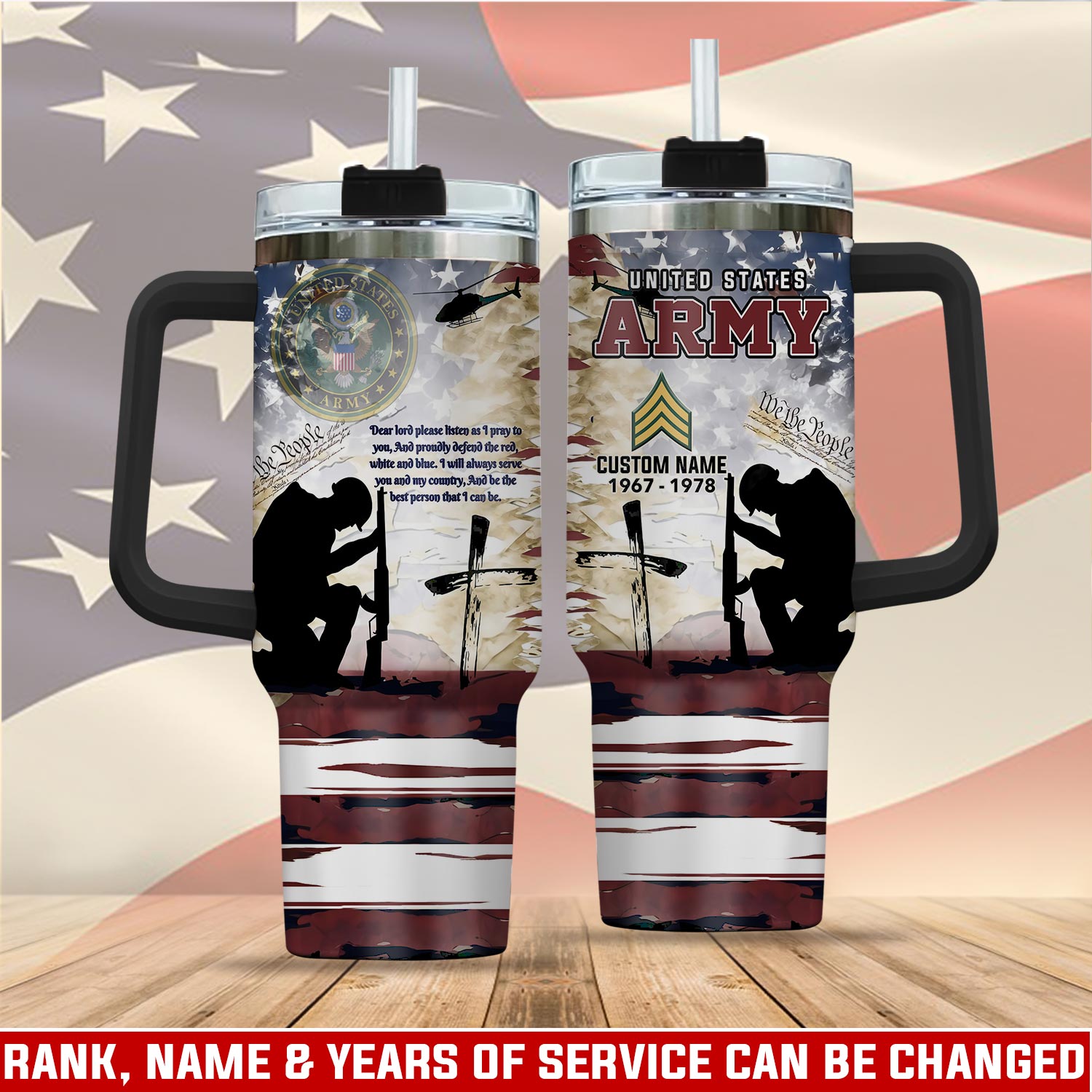 United States Army Custom Stanley Quencher 40oz Stainless Steel Tumbler With Handle