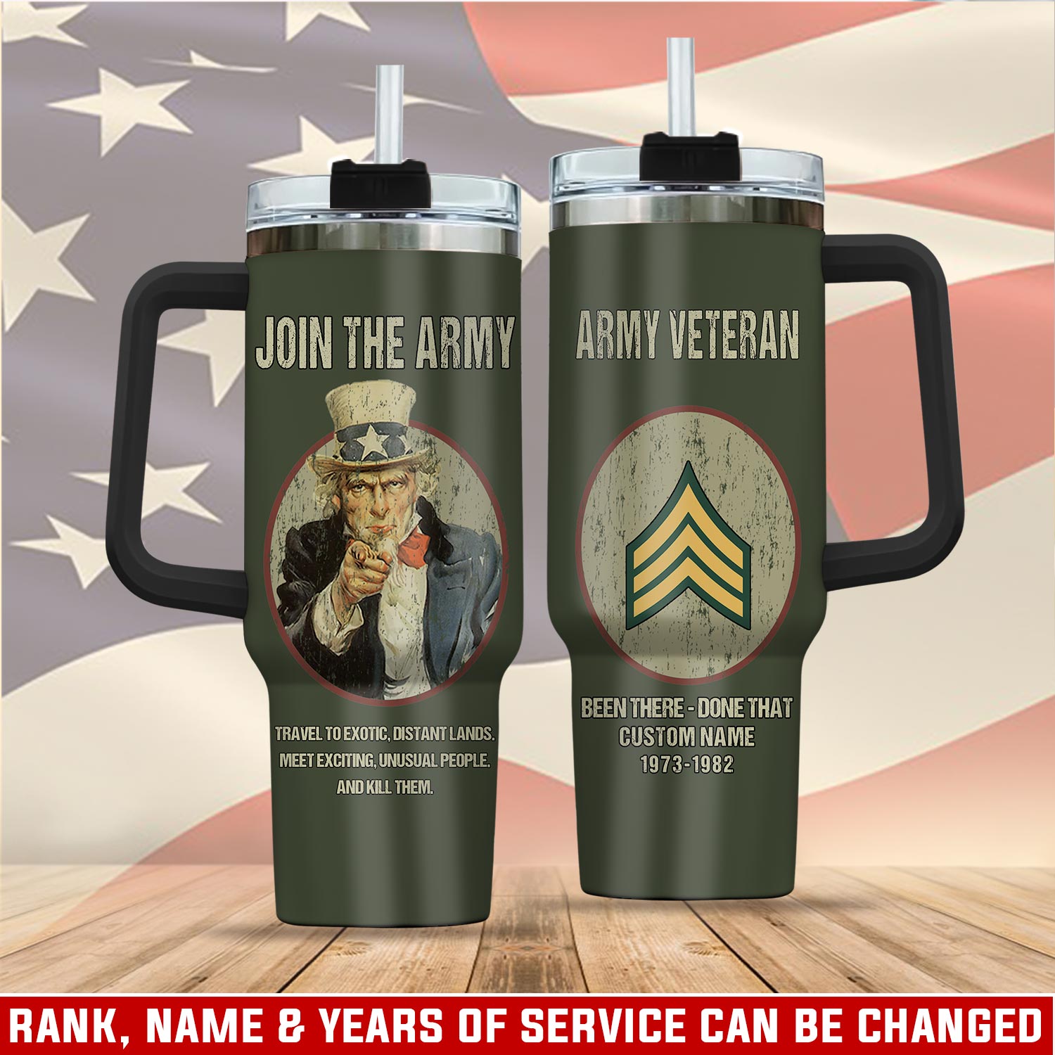 United States Army Custom Stanley Quencher 40oz Stainless Steel Tumbler With Handle