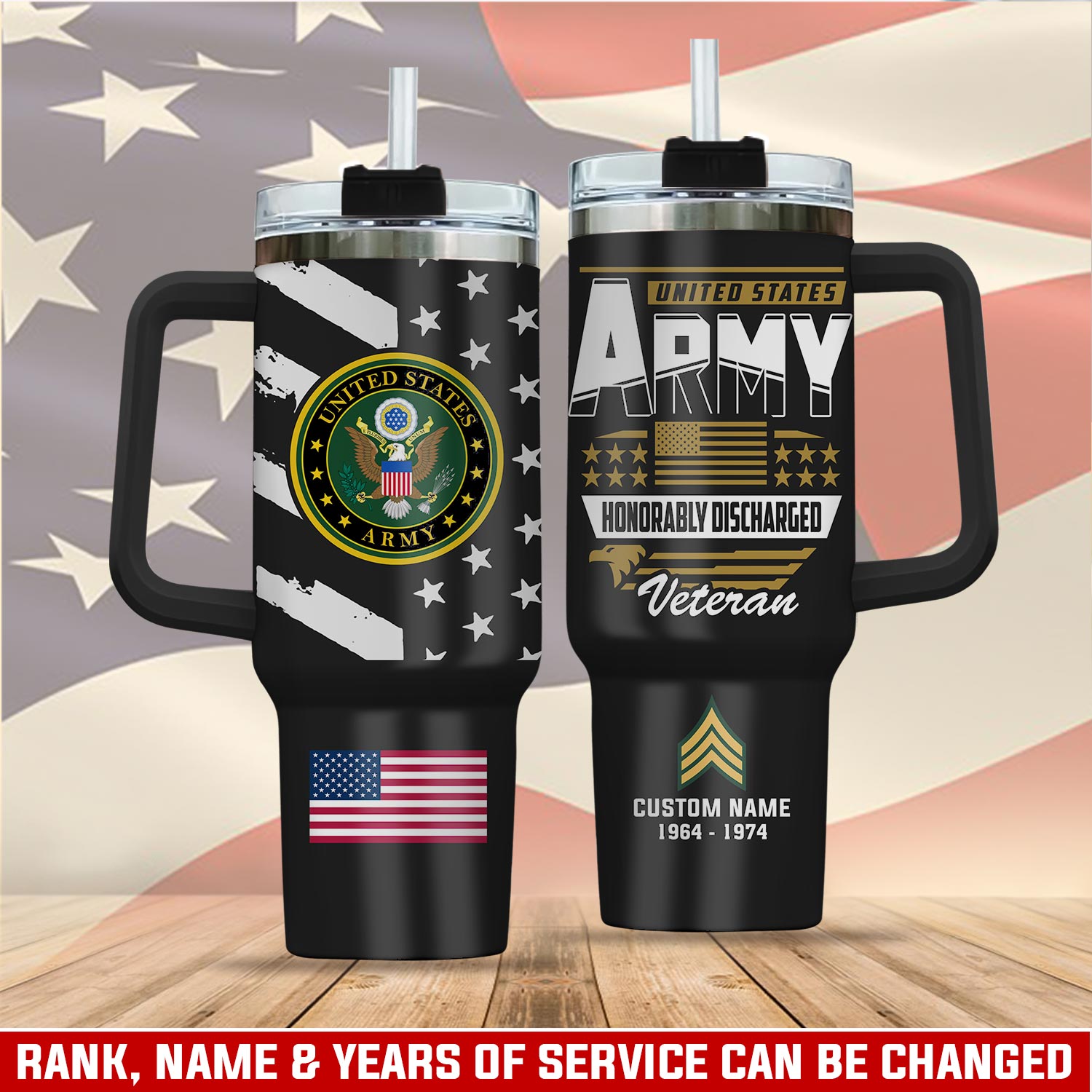 United States Army Custom Stanley Quencher 40oz Stainless Steel Tumbler With Handle