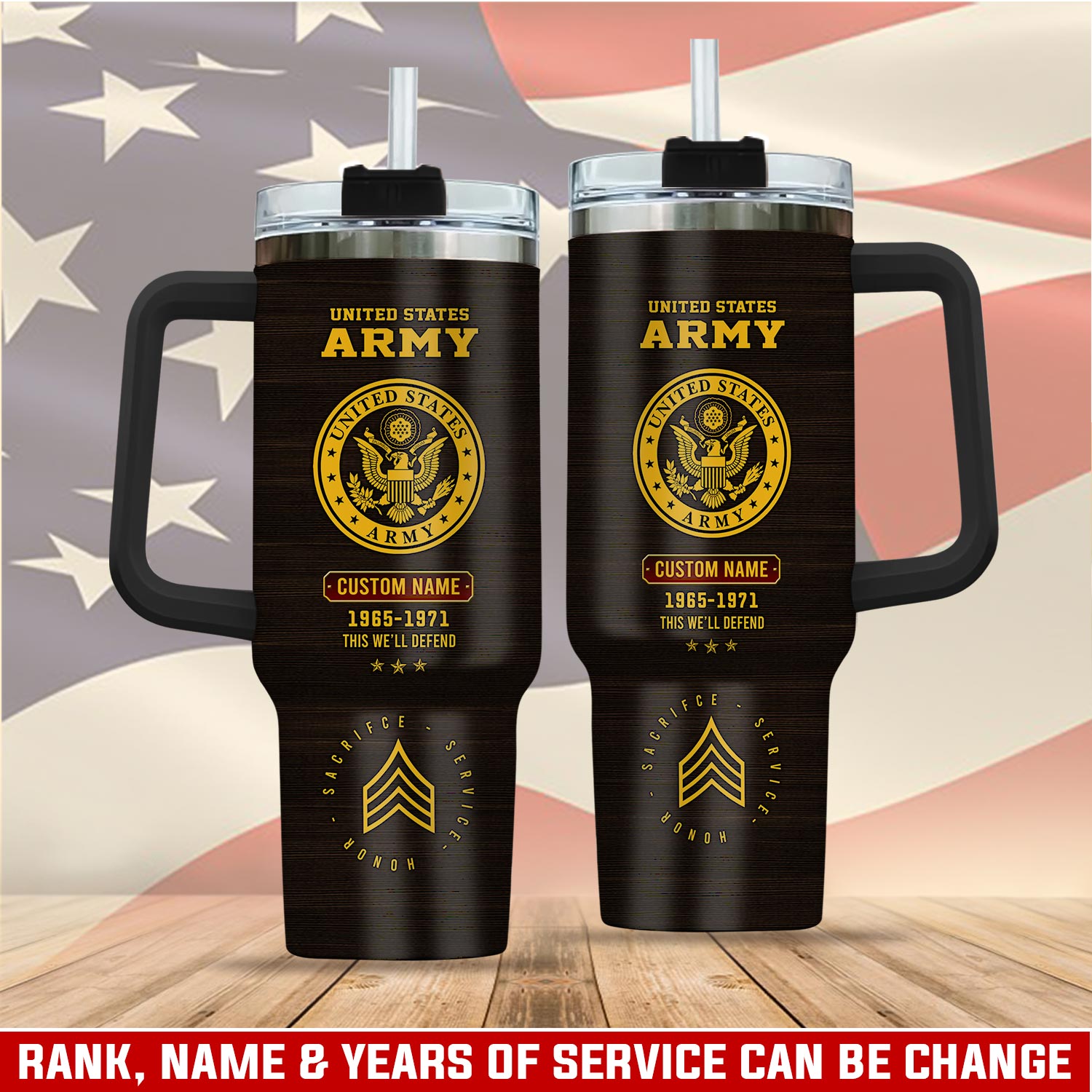 United States Army Custom Stanley Quencher 40oz Stainless Steel Tumbler With Handle