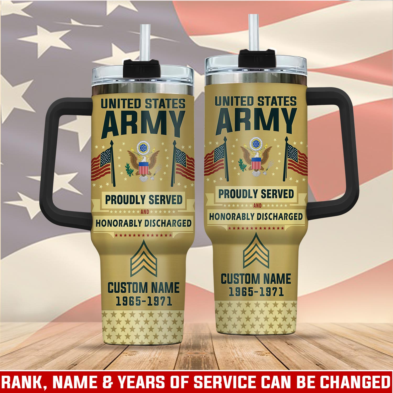 United States Army Custom Stanley Quencher 40oz Stainless Steel Tumbler With Handle
