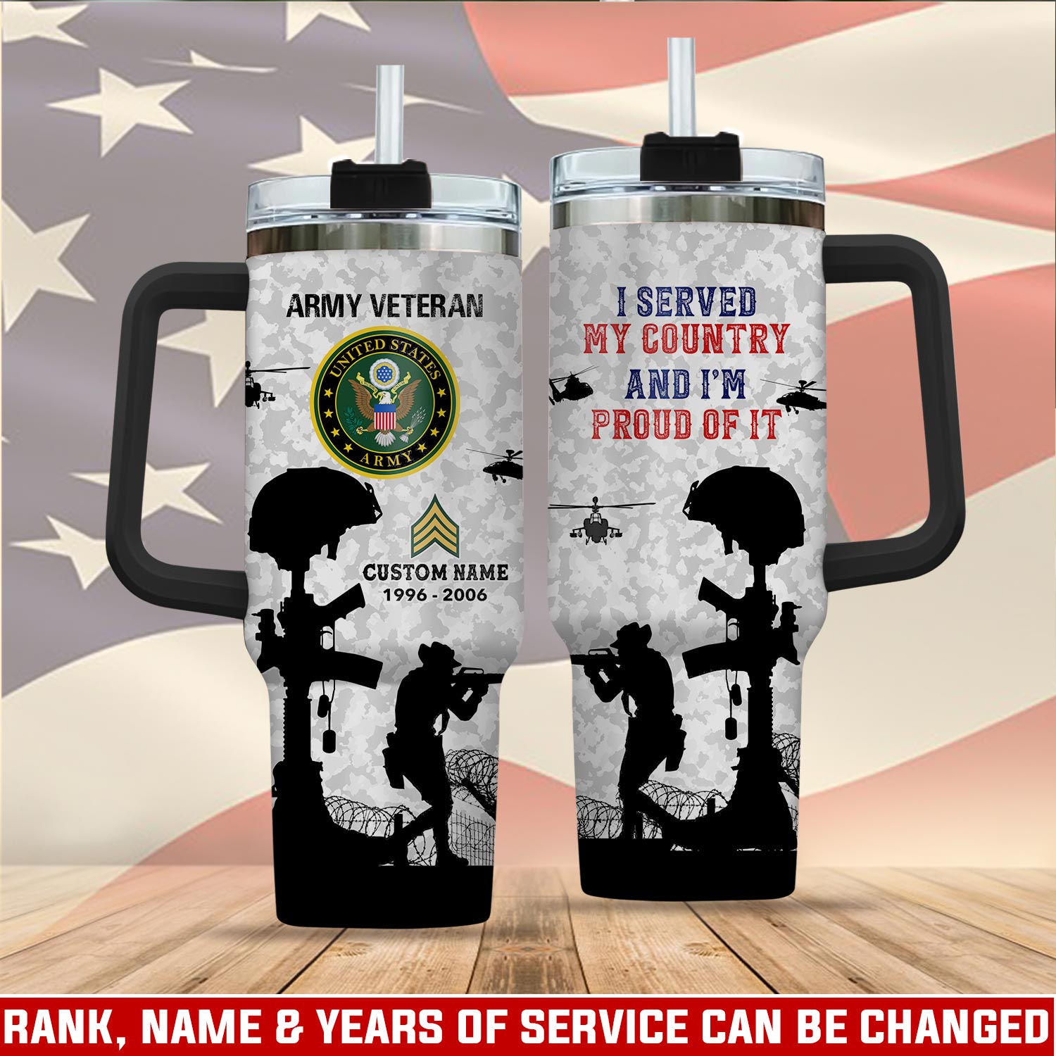 United States Army Custom Stanley Quencher 40oz Stainless Steel Tumbler With Handle