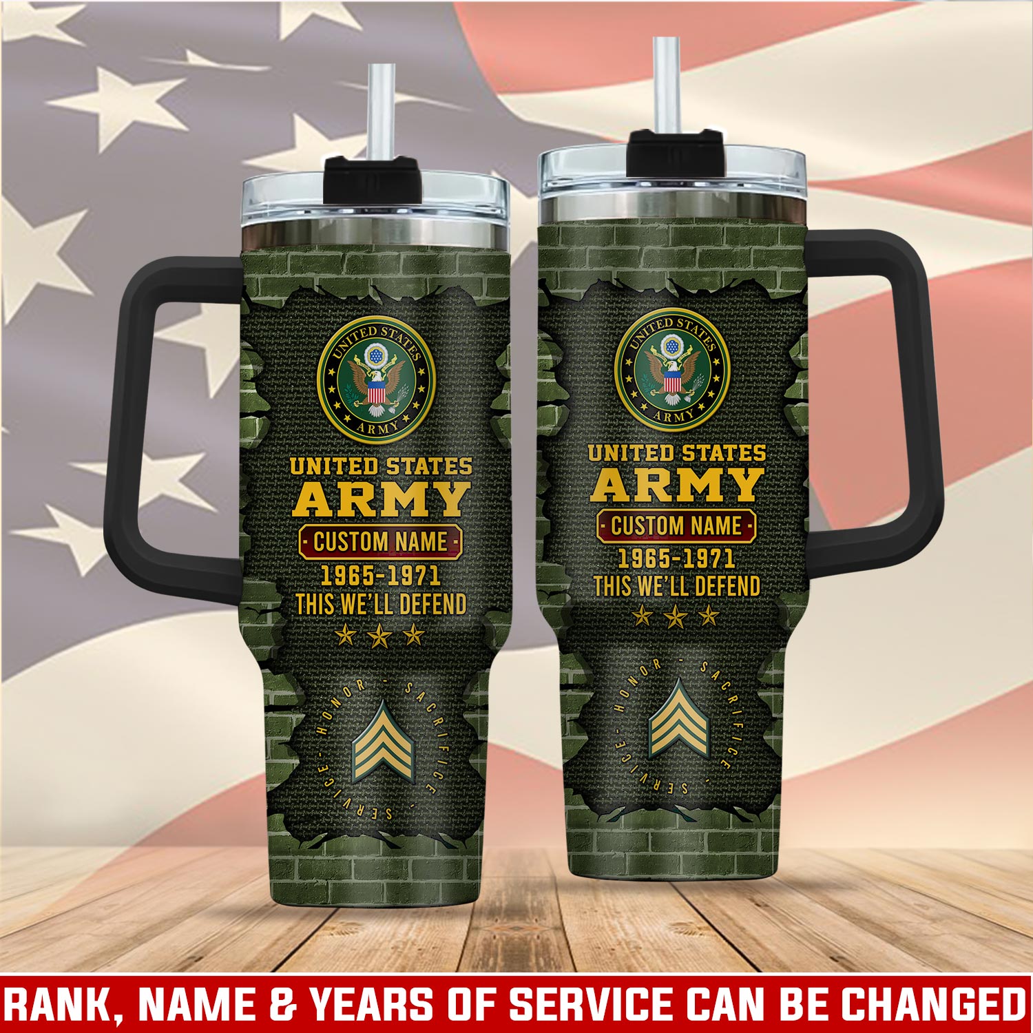 United States Army Custom Stanley Quencher 40oz Stainless Steel Tumbler With Handle