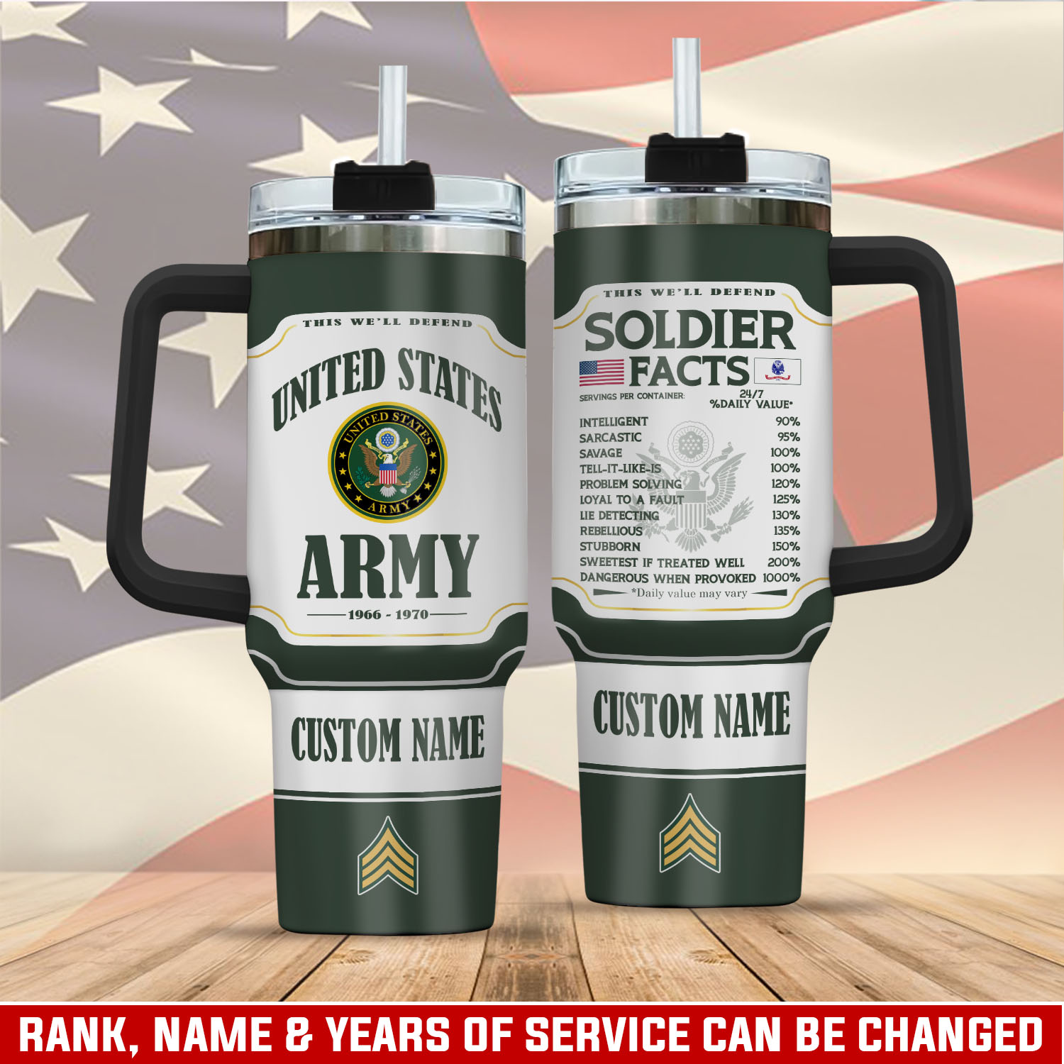 United States Army Custom Stanley Quencher 40oz Stainless Steel Tumbler With Handle