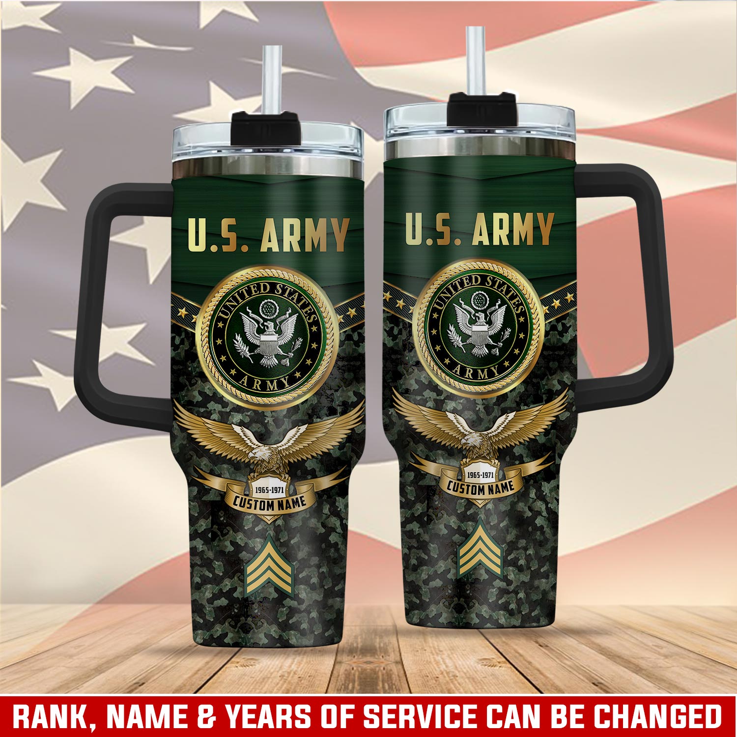 United States Army Custom Stanley Quencher 40oz Stainless Steel Tumbler With Handle