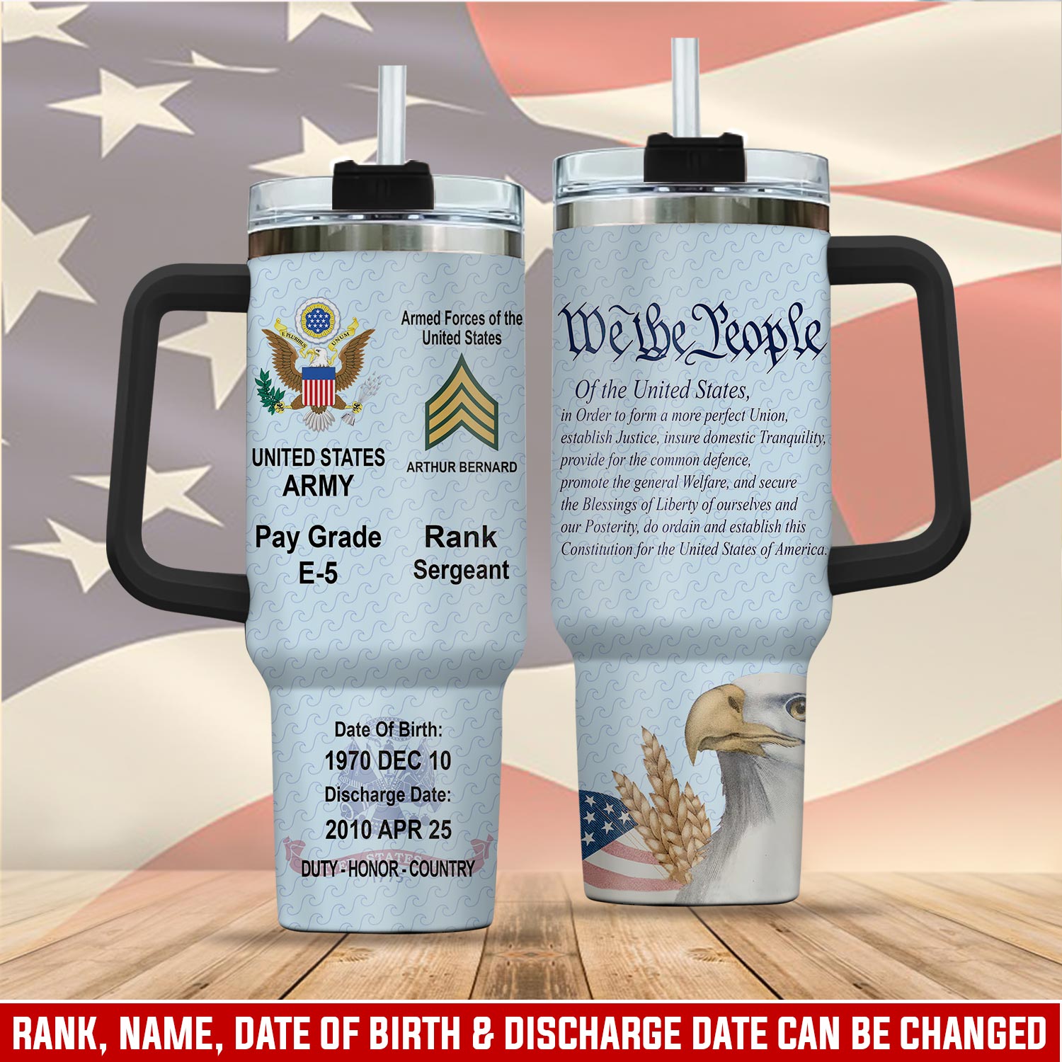 United States Army Custom Stanley Quencher 40oz Stainless Steel Tumbler With Handle