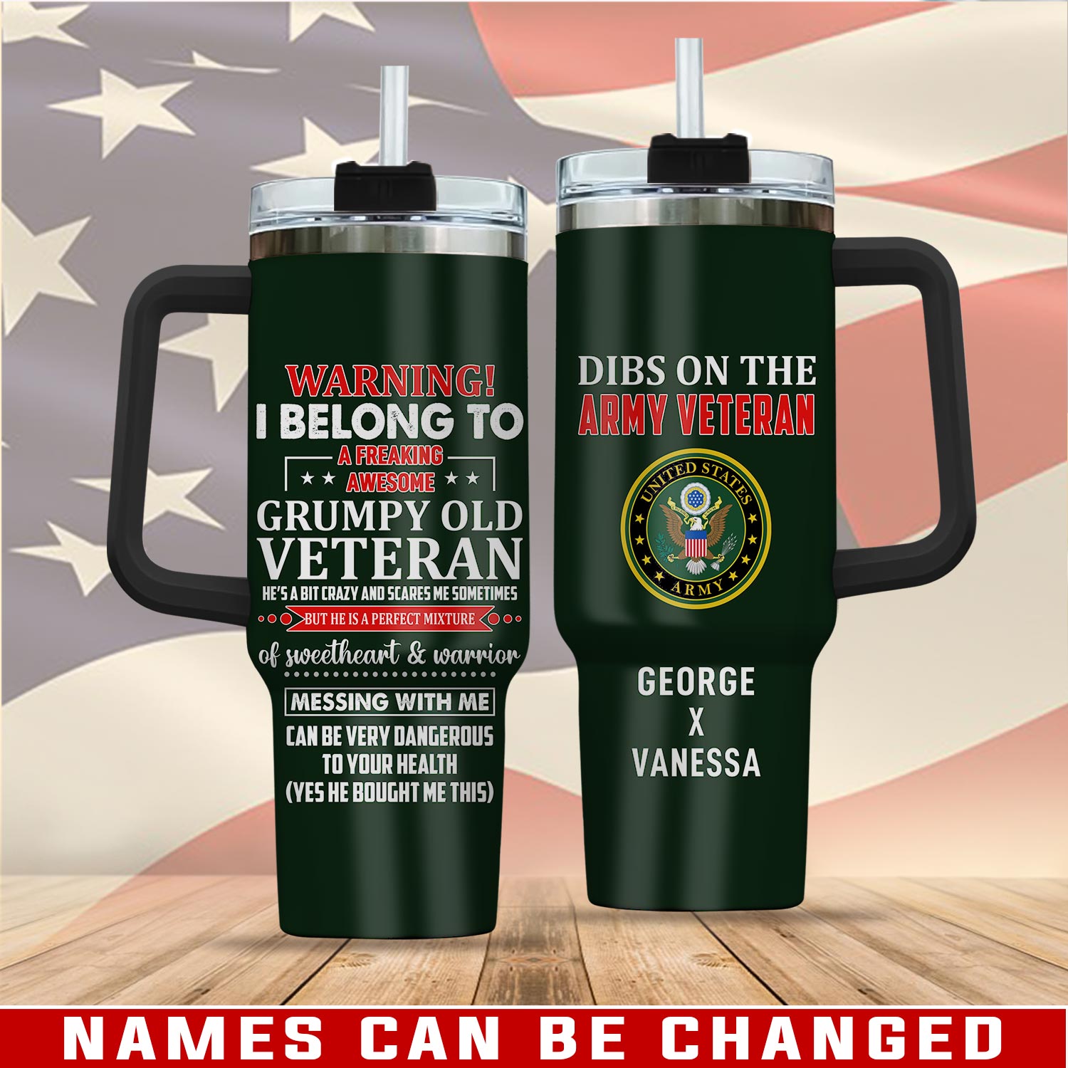 United States Army Custom Stanley Quencher 40oz Stainless Steel Tumbler With Handle