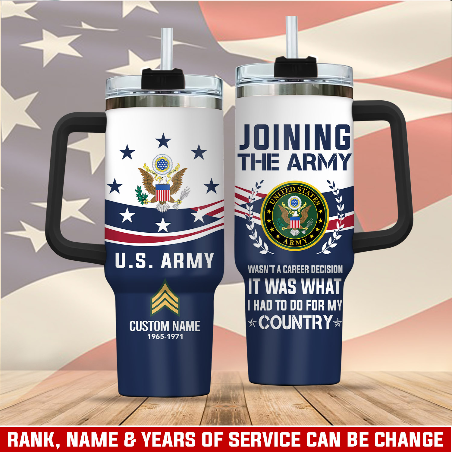 United States Army Custom Stanley Quencher 40oz Stainless Steel Tumbler With Handle
