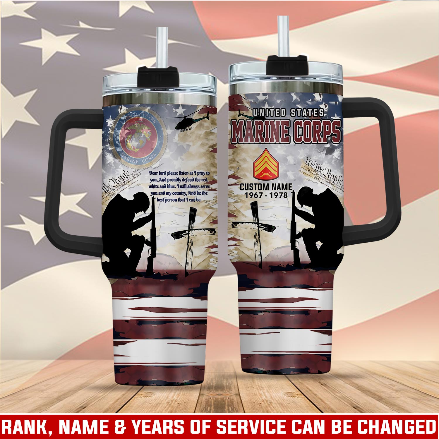 United States Marine Corps Custom Stanley Quencher 40oz Stainless Steel Tumbler With Handle