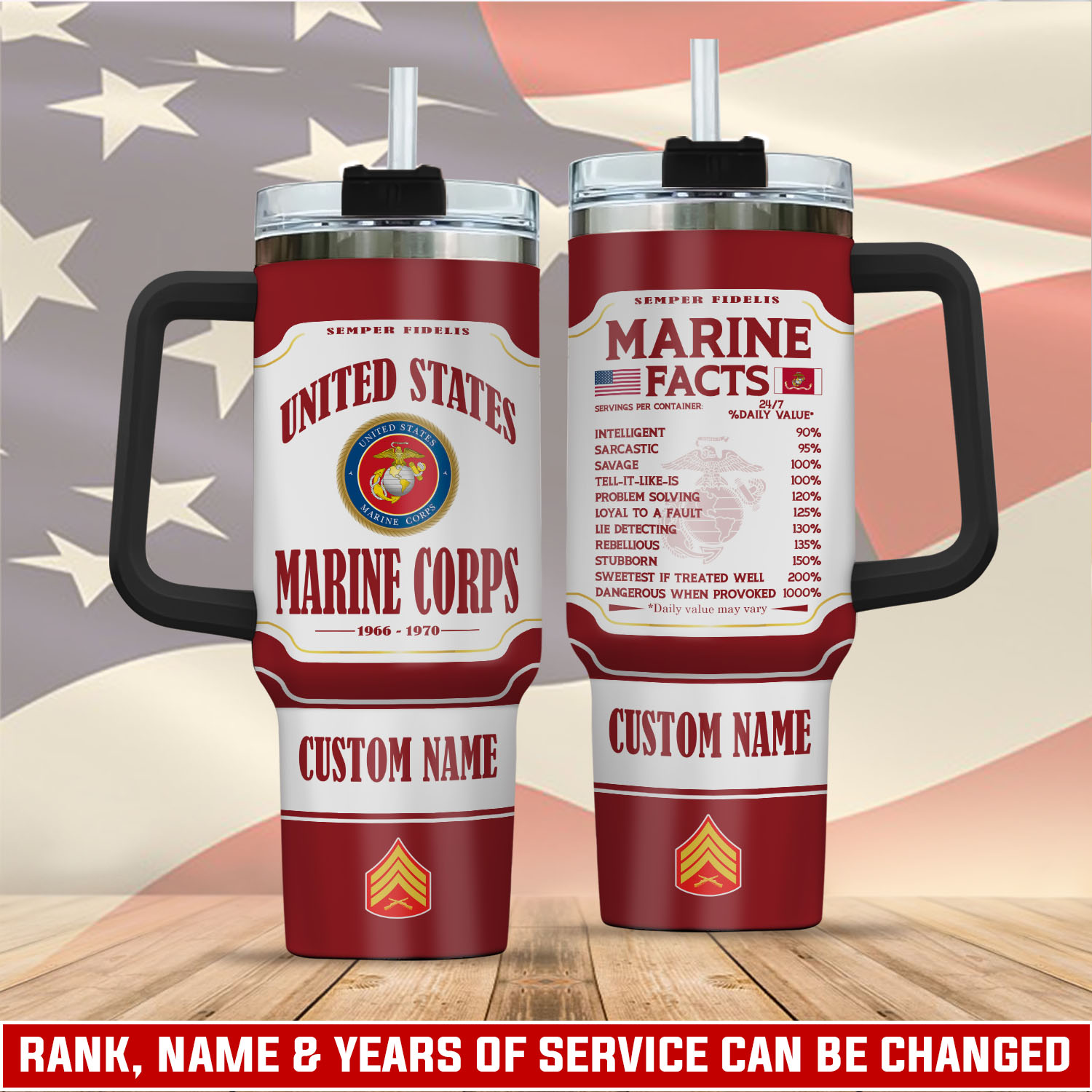 United States Marine Corps Custom Stanley Quencher 40oz Stainless Steel Tumbler With Handle