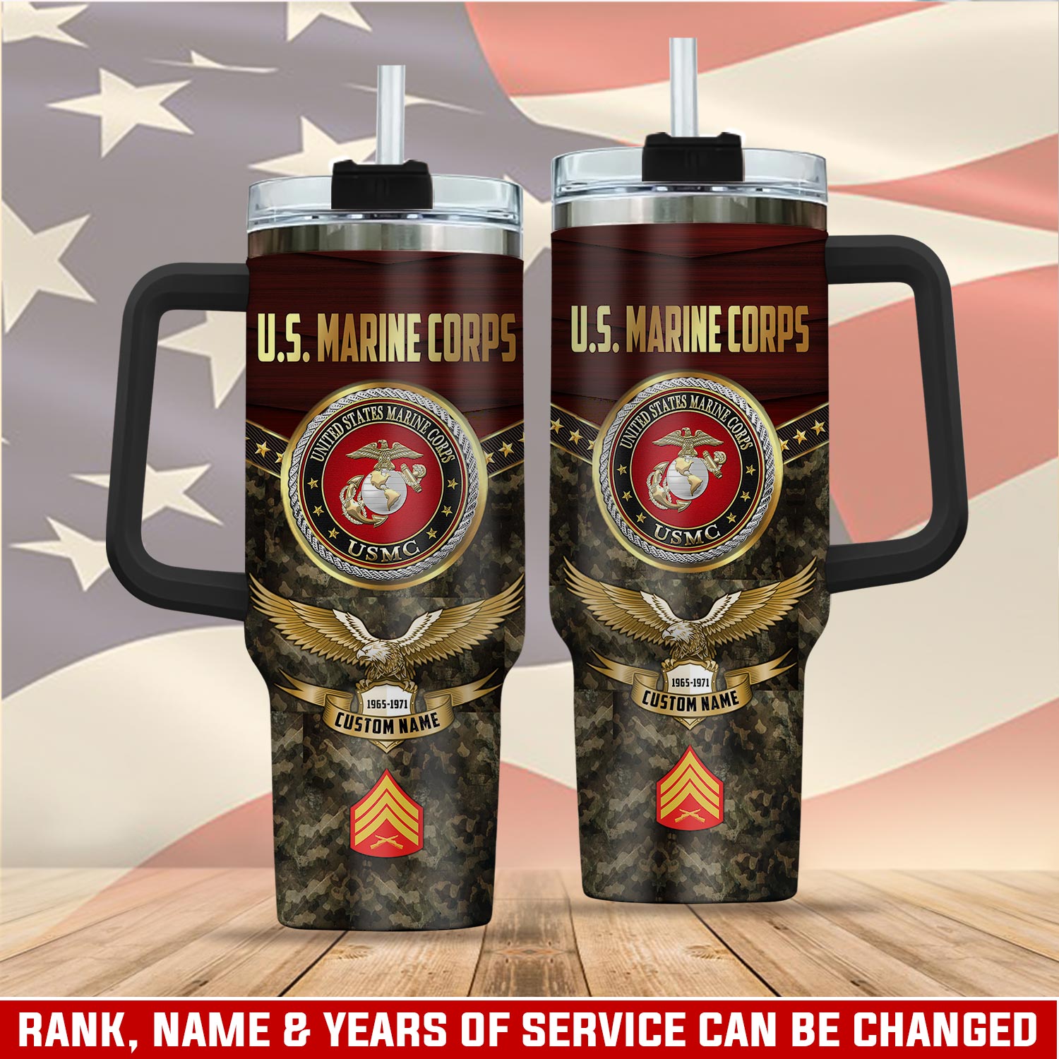 United States Marine Corps Custom Stanley Quencher 40oz Stainless Steel Tumbler With Handle