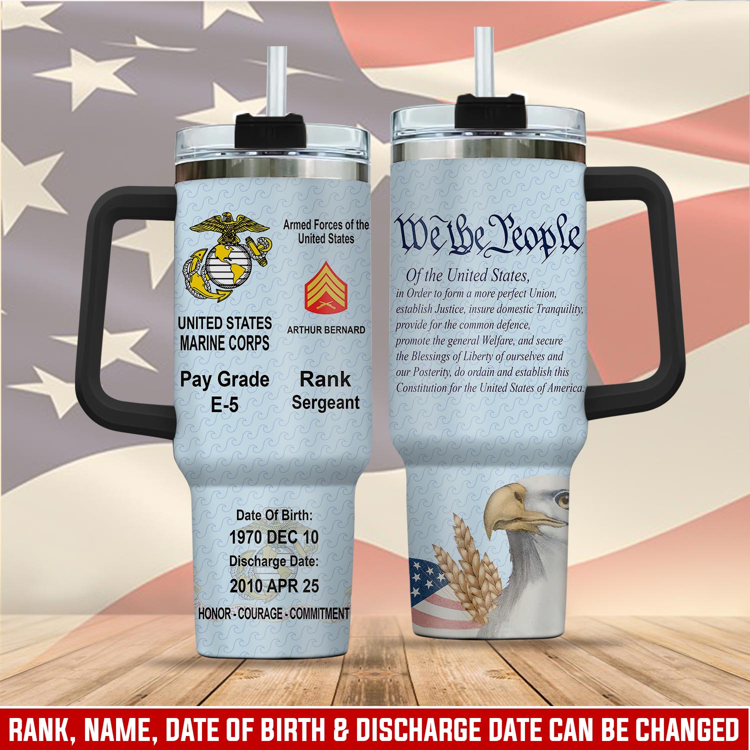 United States Marine Corps Custom Stanley Quencher 40oz Stainless Steel Tumbler With Handle