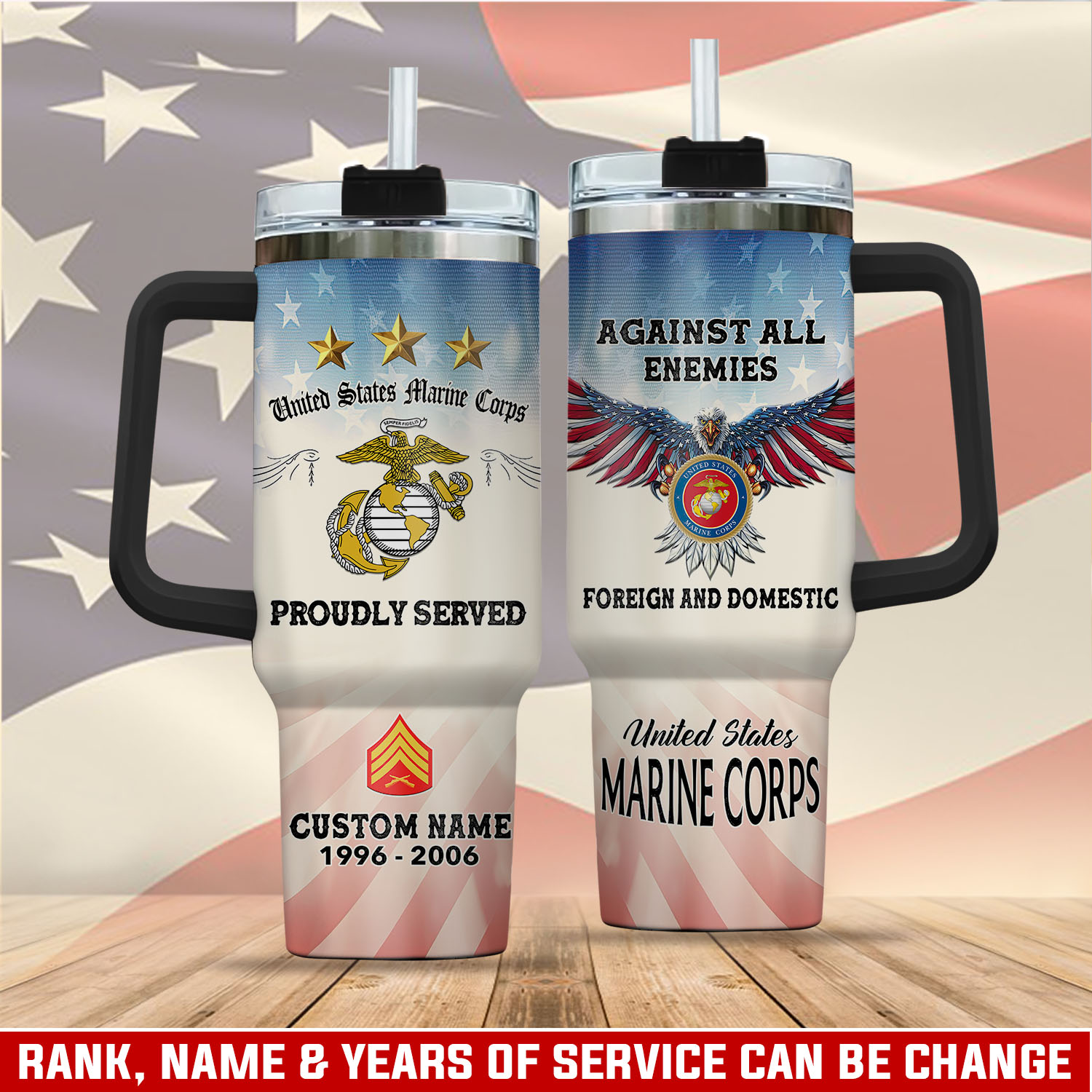 United States Marine Corps Custom Stanley Quencher 40oz Stainless Steel Tumbler With Handle