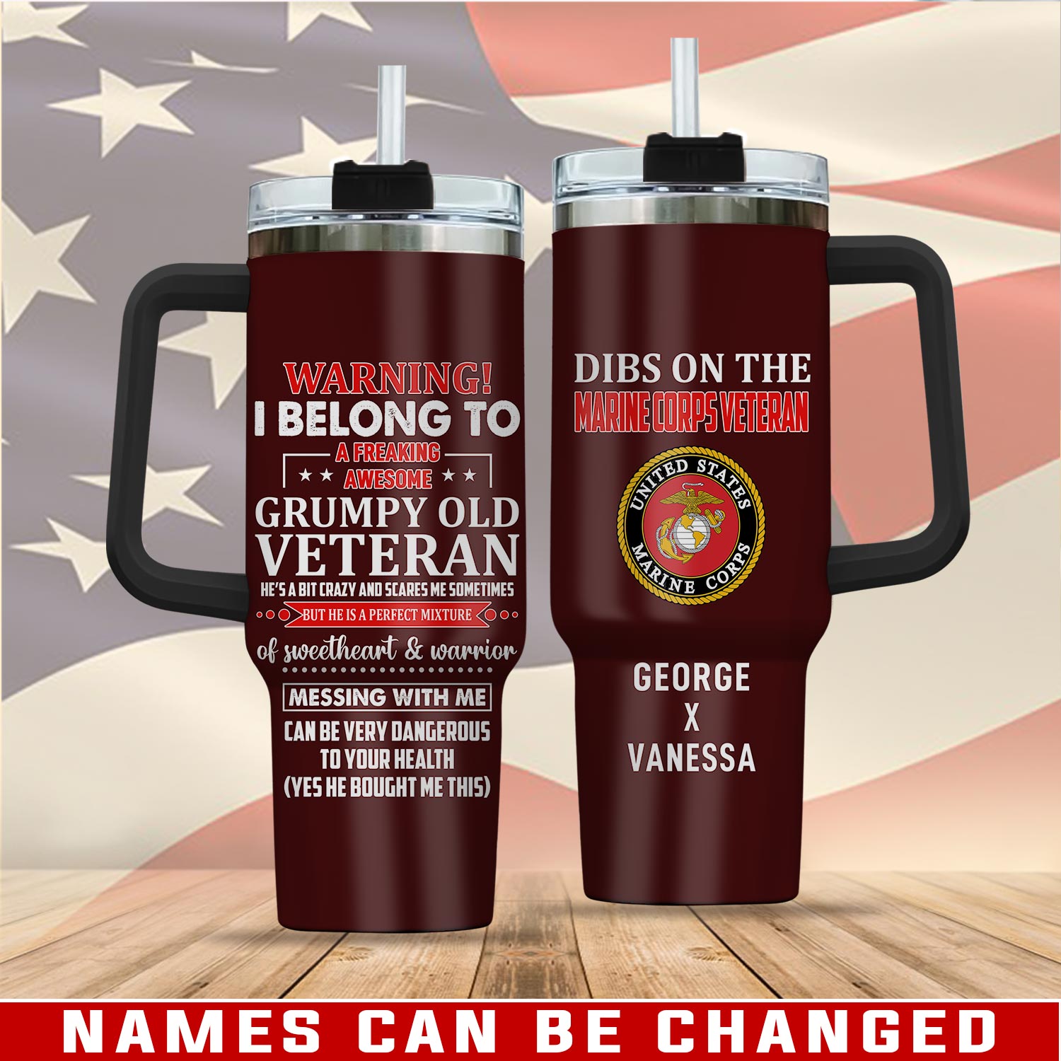 United States Marine Corps Custom Stanley Quencher 40oz Stainless Steel Tumbler With Handle