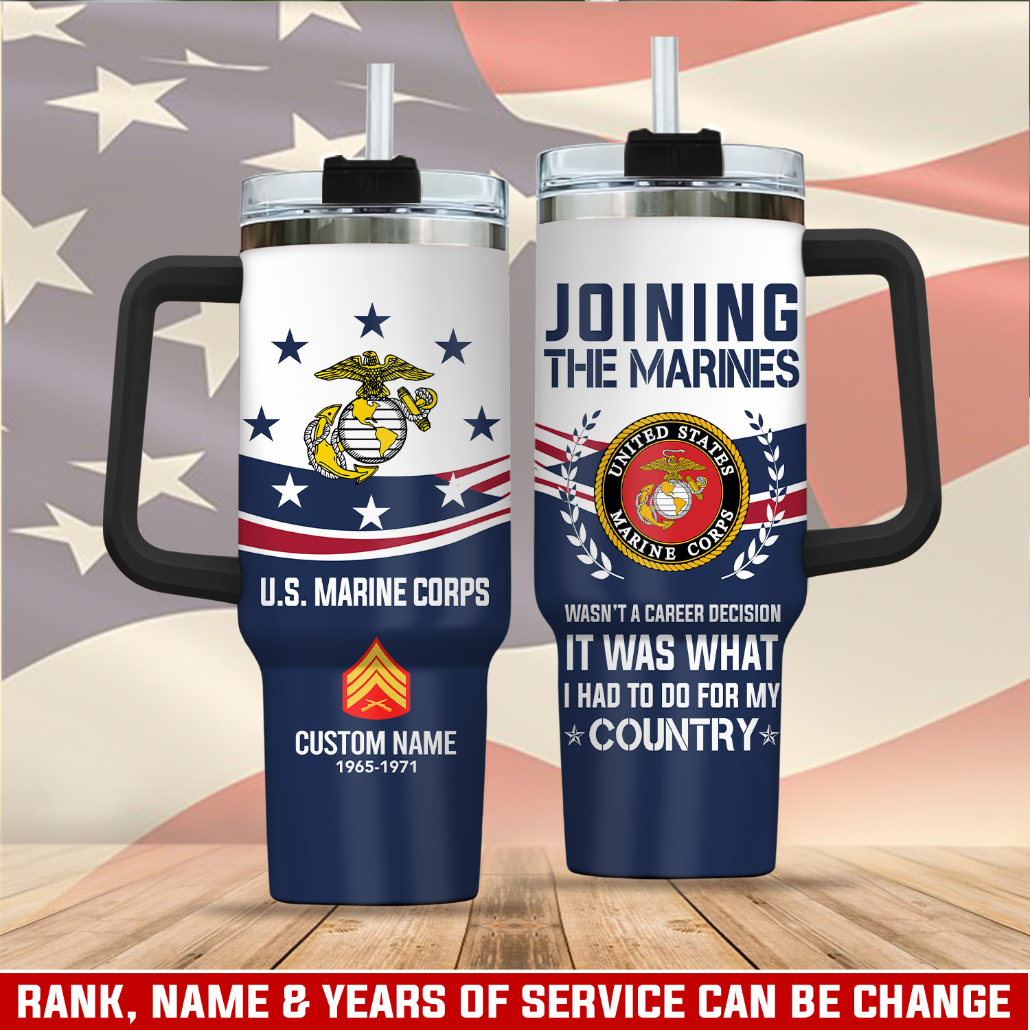 United States Marine Corps Custom Stanley Quencher 40oz Stainless Steel Tumbler With Handle