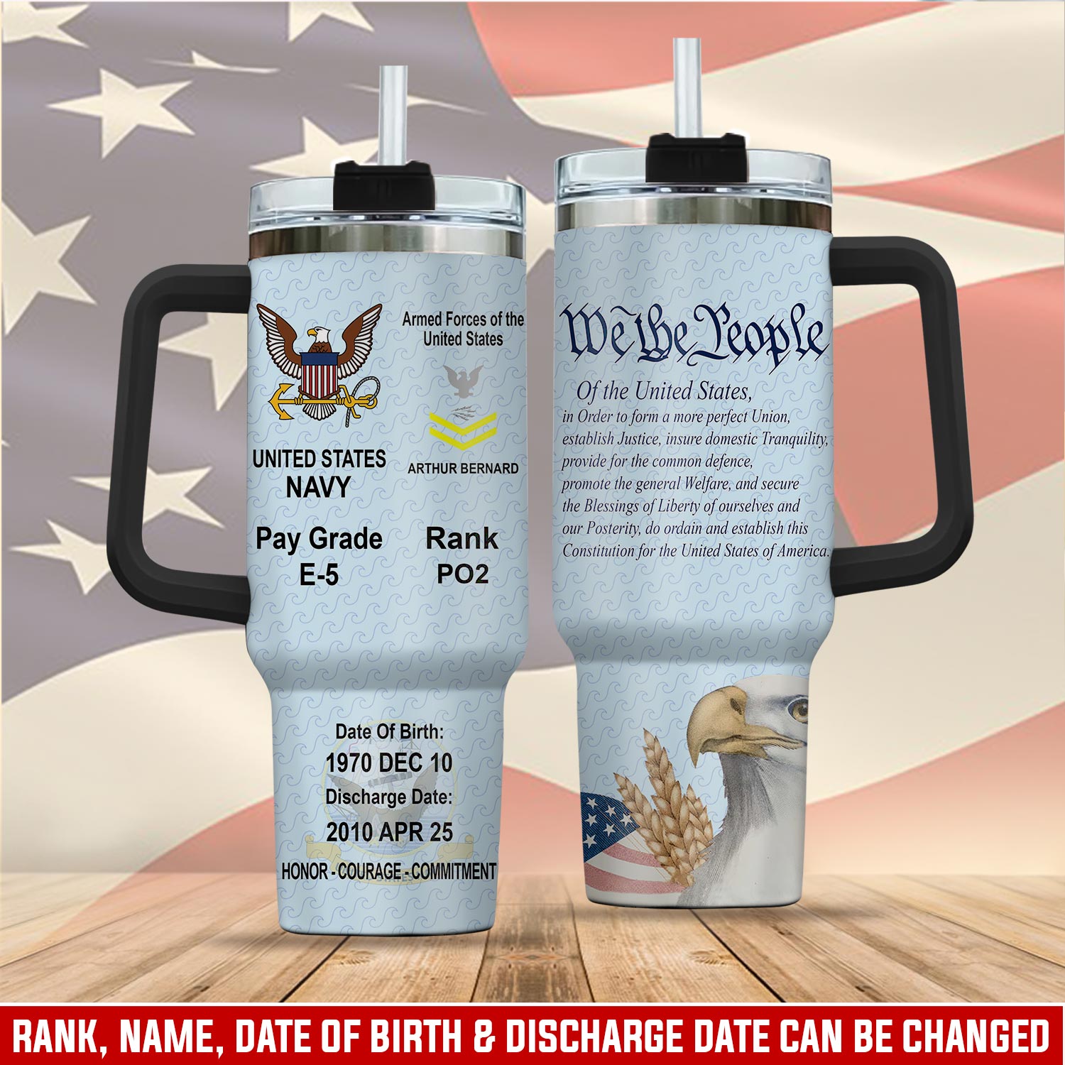 United States Navy Custom Stanley Quencher 40oz Stainless Steel Tumbler With Handle