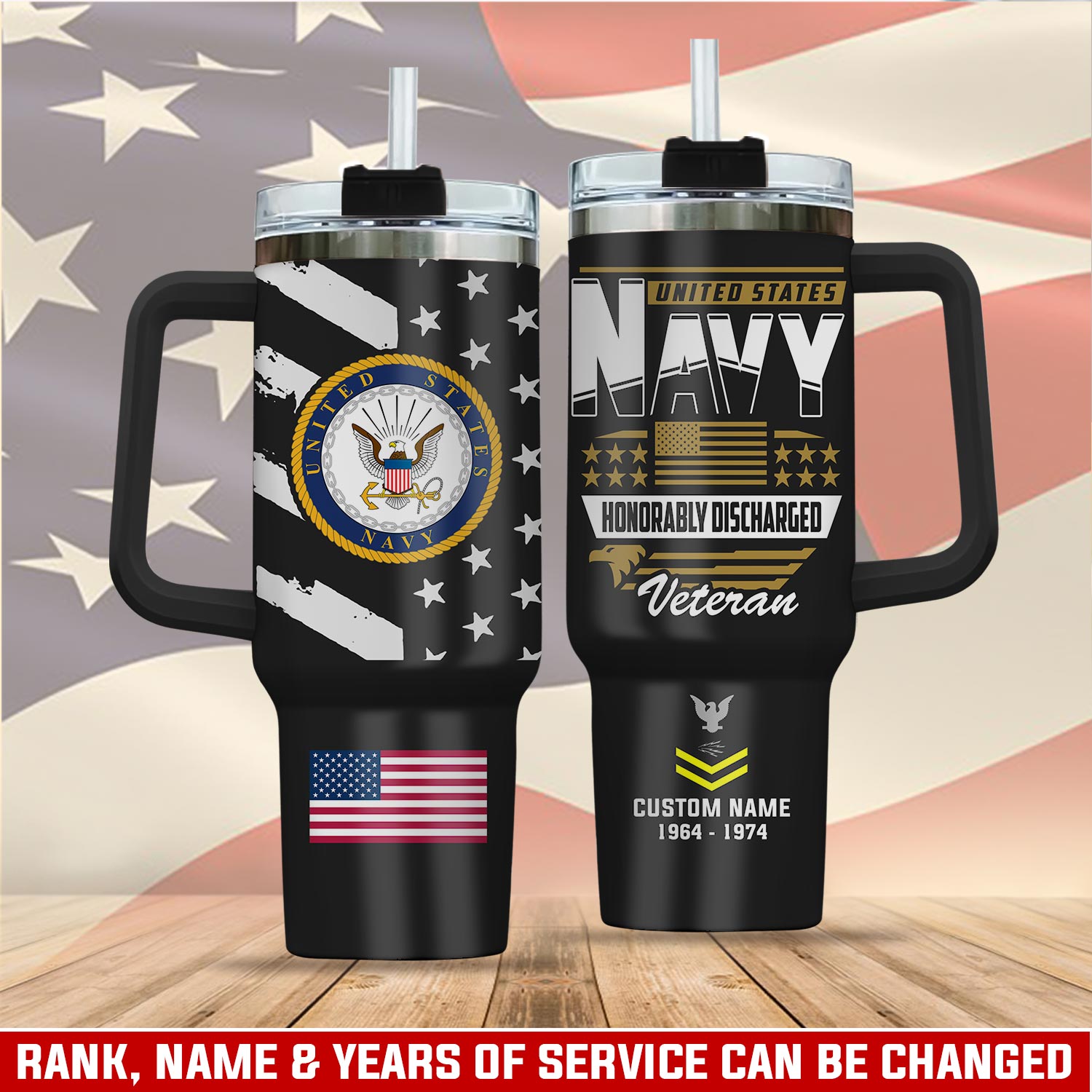 United States Navy Custom Stanley Quencher 40oz Stainless Steel Tumbler With Handle