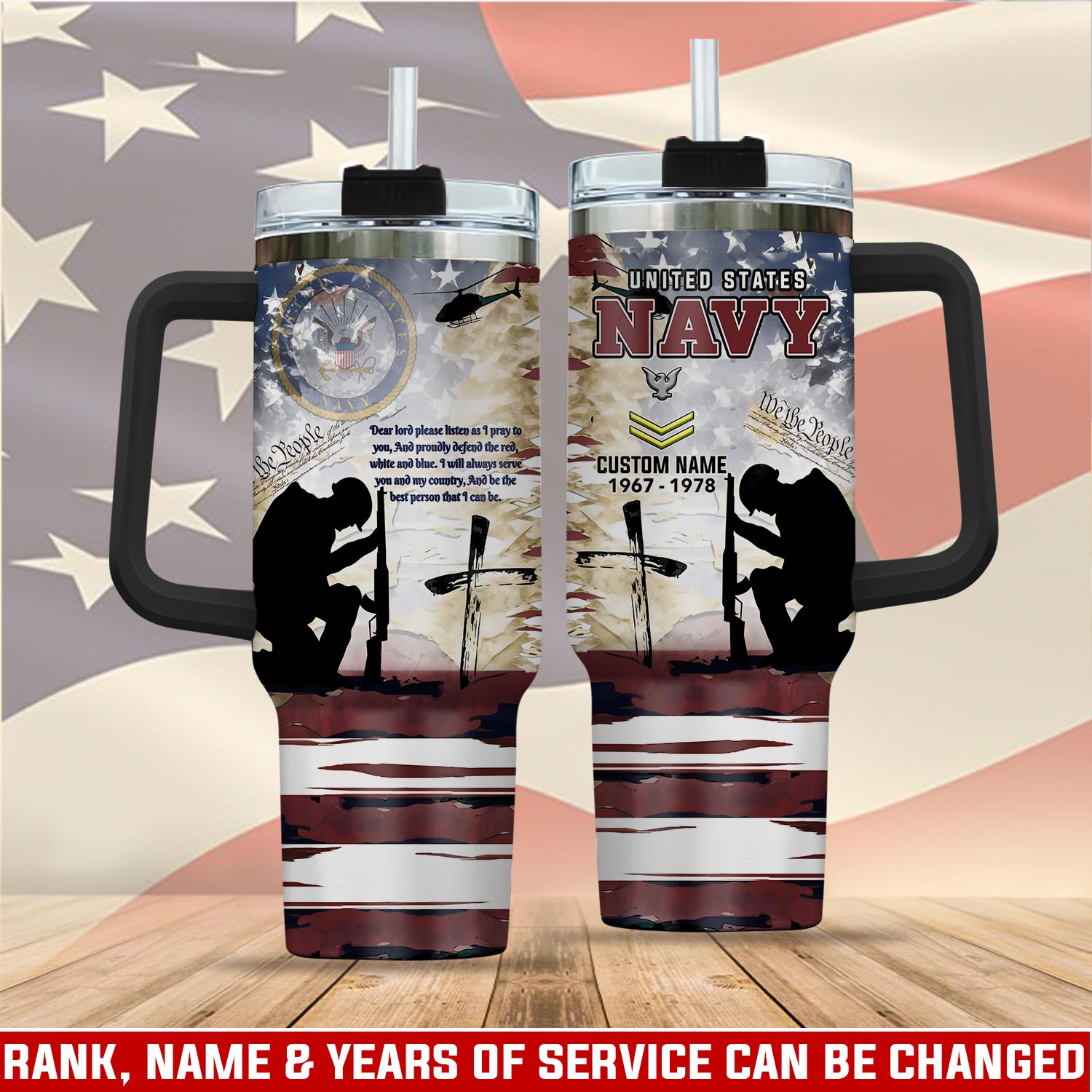 United States Navy Custom Stanley Quencher 40oz Stainless Steel Tumbler With Handle
