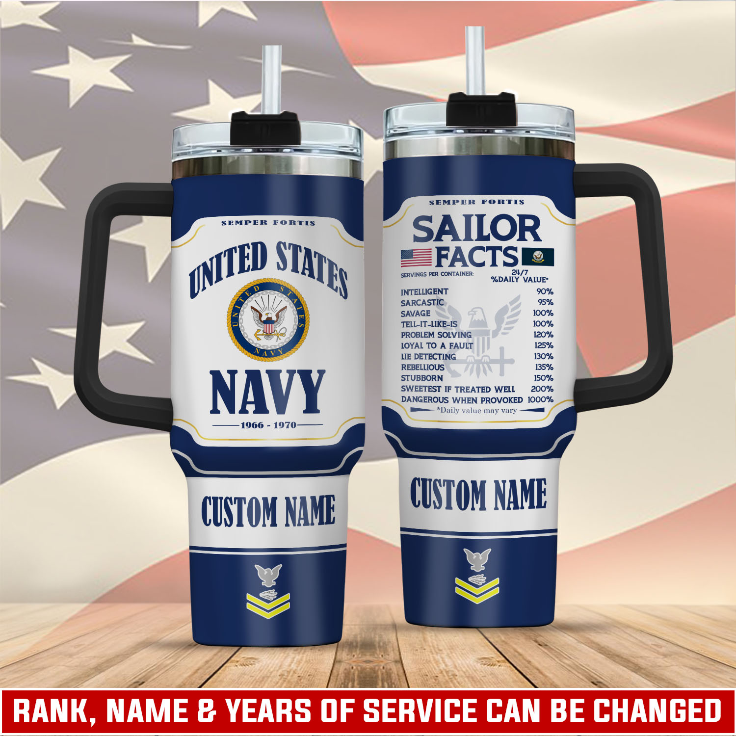 United States Navy Custom Stanley Quencher 40oz Stainless Steel Tumbler With Handle