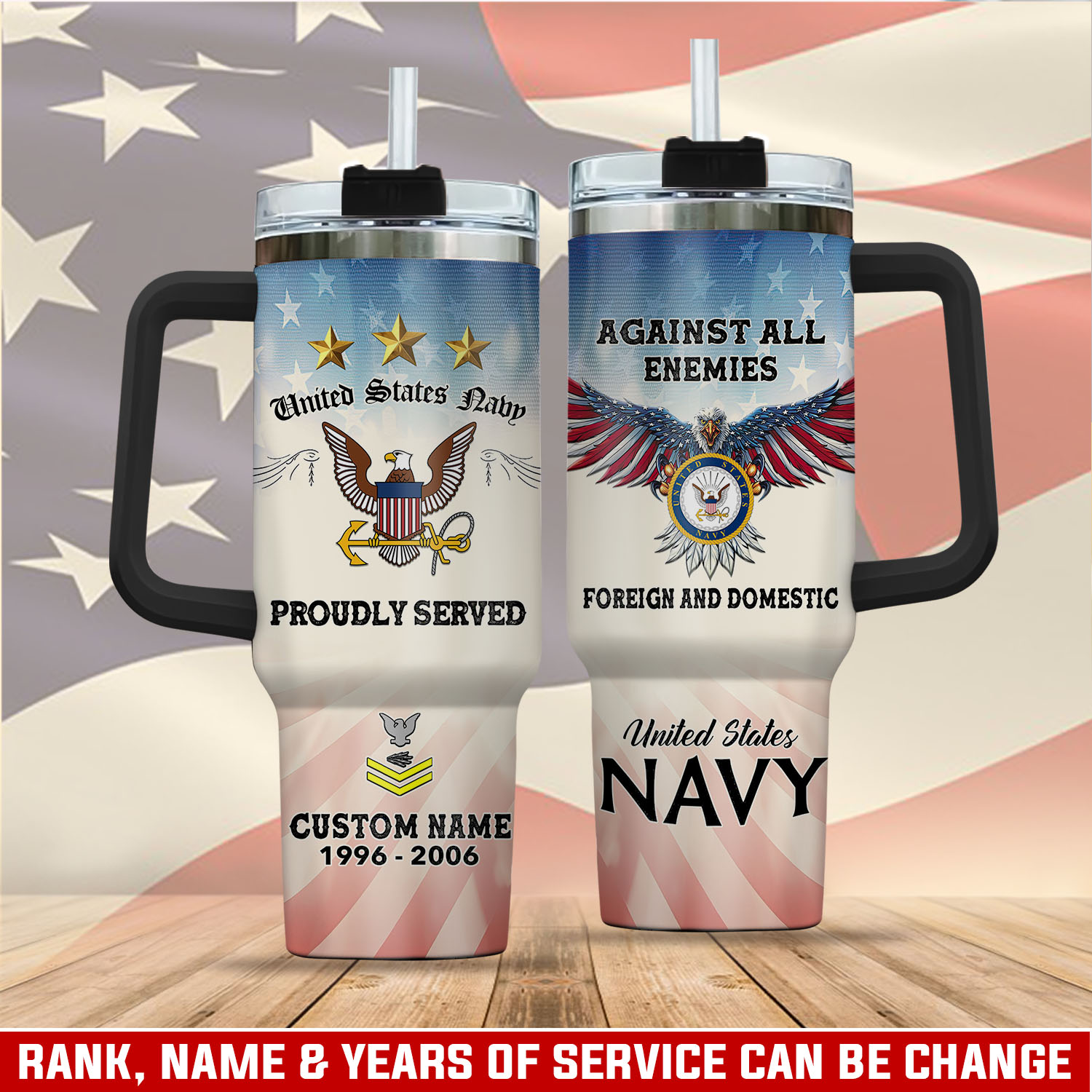United States Navy Custom Stanley Quencher 40oz Stainless Steel Tumbler With Handle