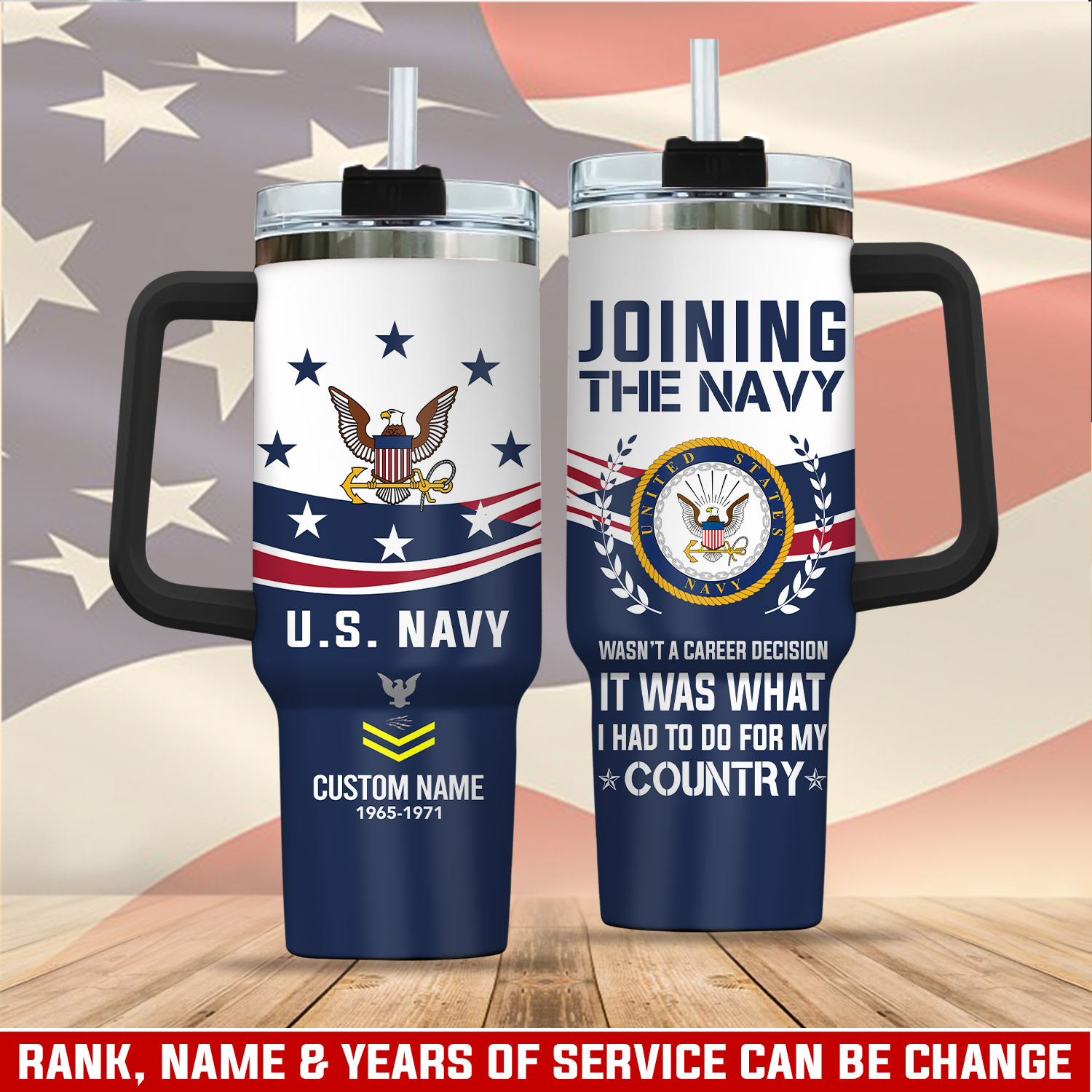 United States Navy Custom Stanley Quencher 40oz Stainless Steel Tumbler With Handle