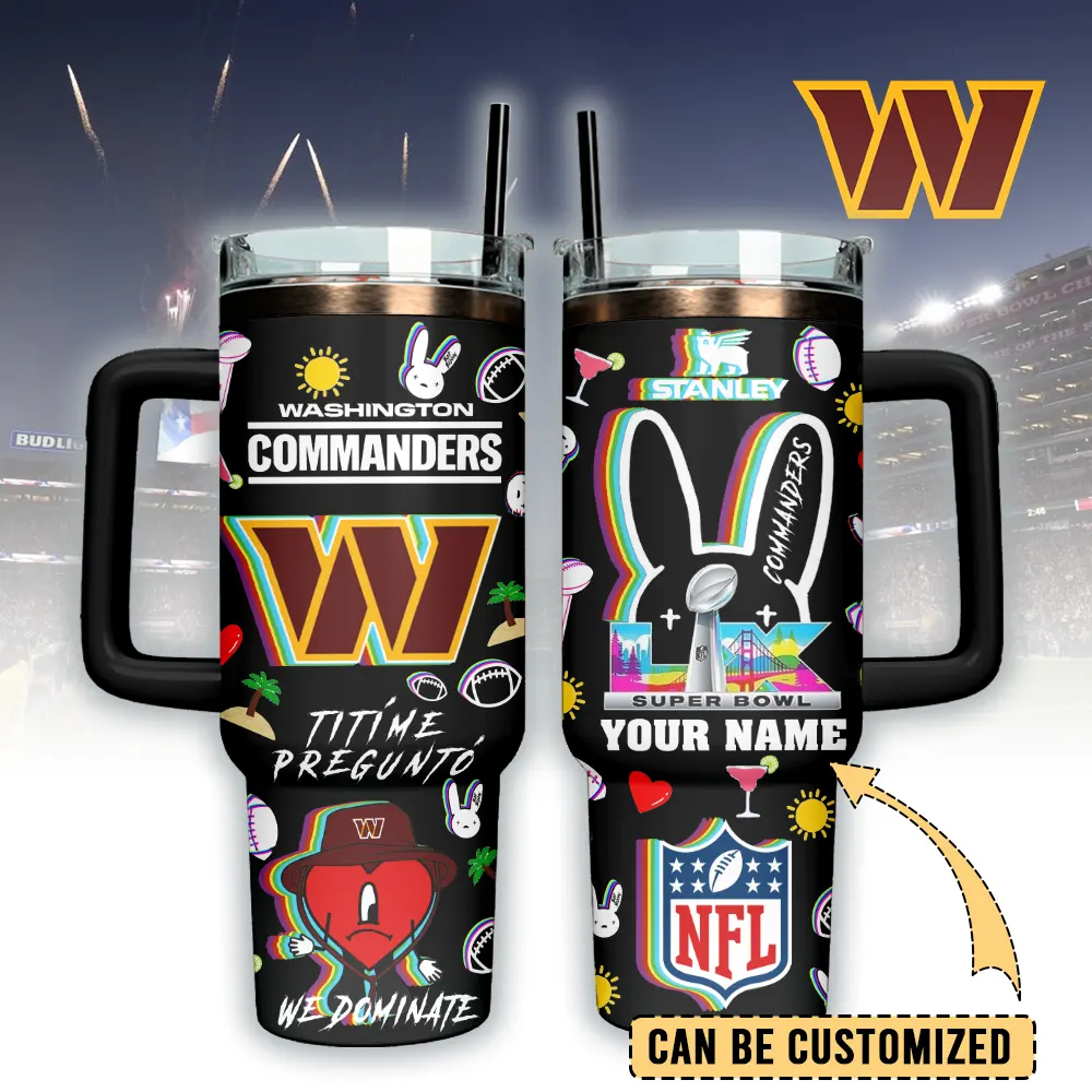 Washington Commanders NFL x Bad Bunny Custom Stanley Quencher 40oz Stainless Steel Tumbler With Handle