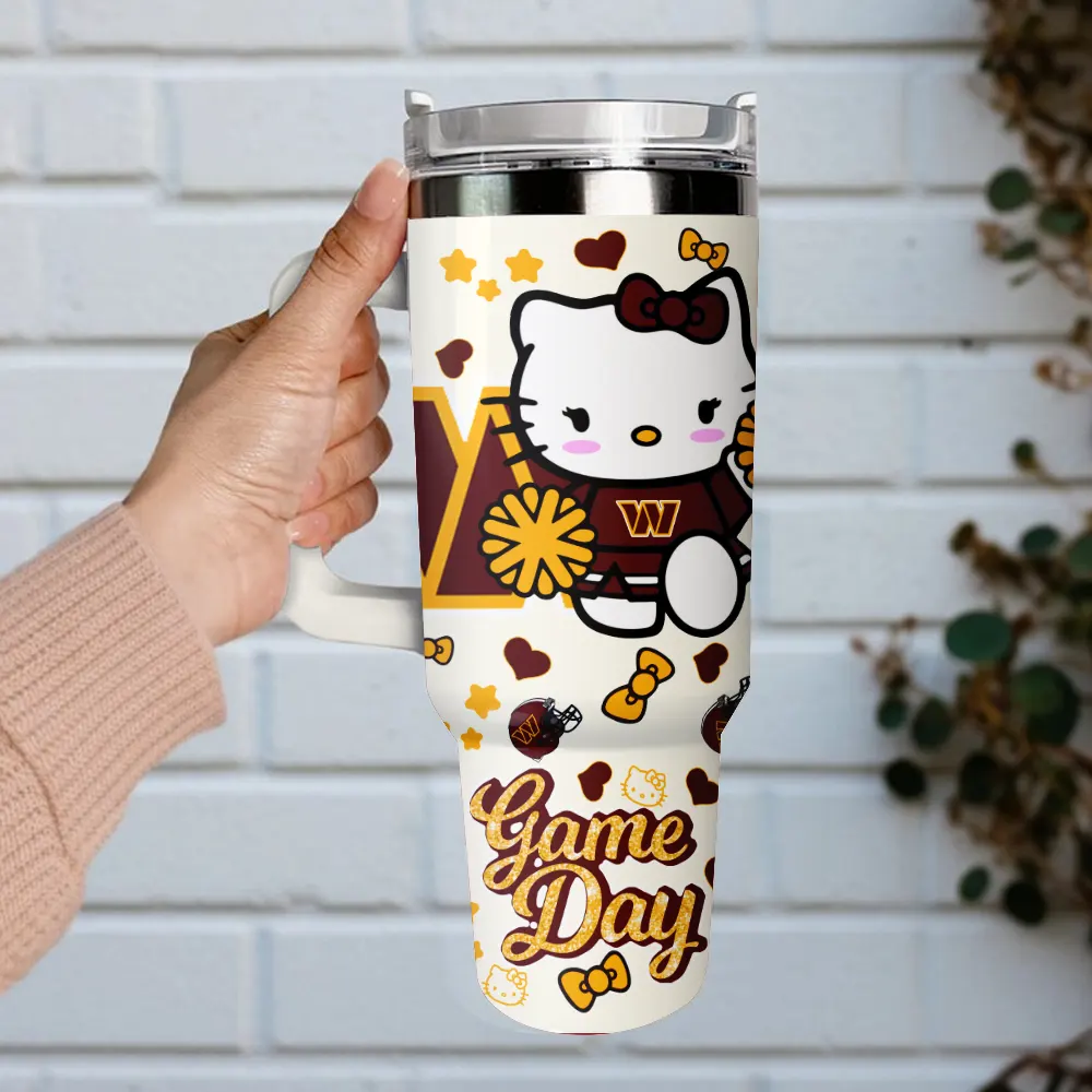 Washington Commanders x Hello Kitty Custom Stanley Quencher 40oz Stainless Steel Tumbler With Handle