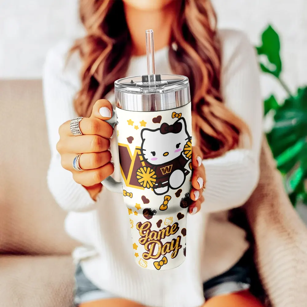 Washington Commanders x Hello Kitty Custom Stanley Quencher 40oz Stainless Steel Tumbler With Handle