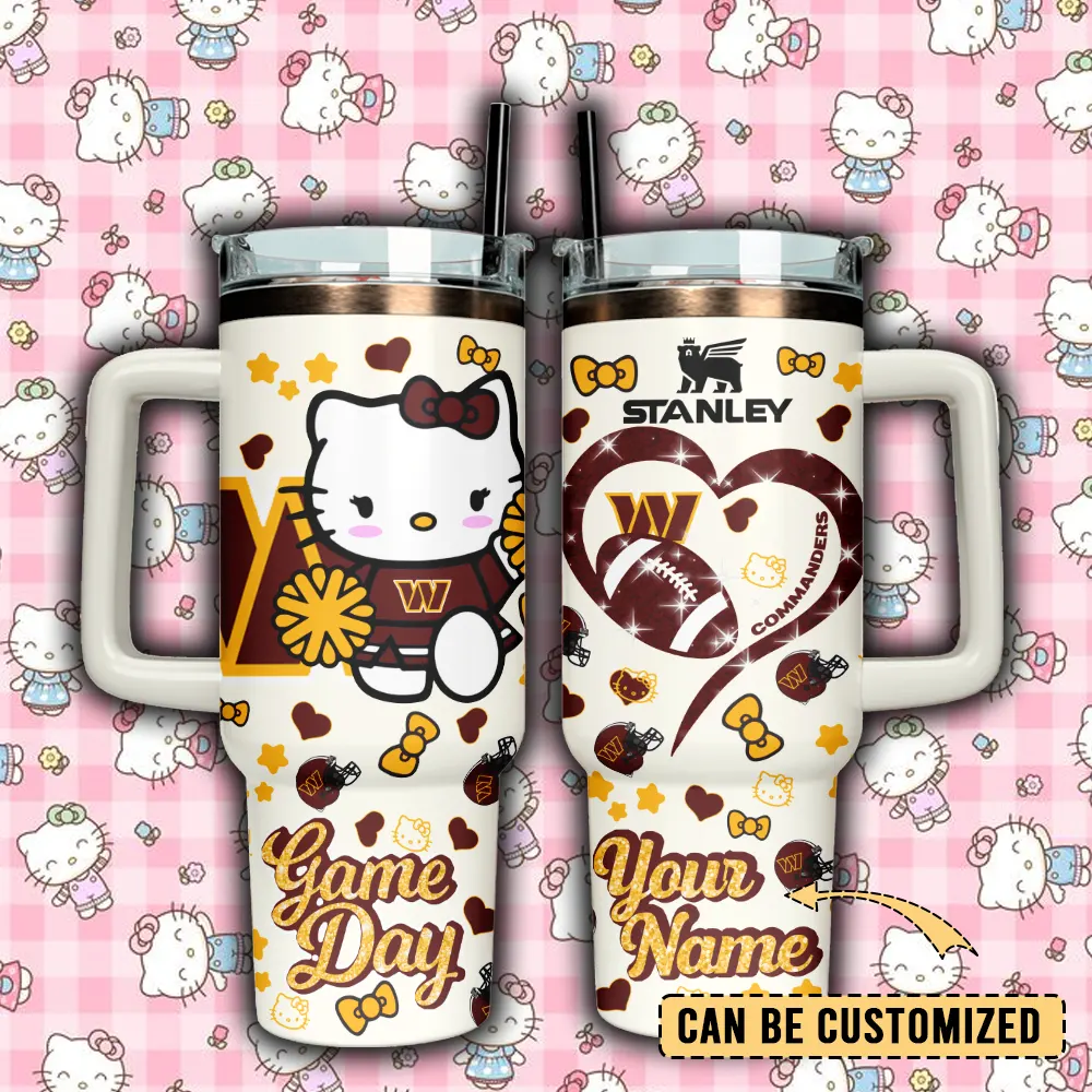 Washington Commanders x Hello Kitty Custom Stanley Quencher 40oz Stainless Steel Tumbler With Handle