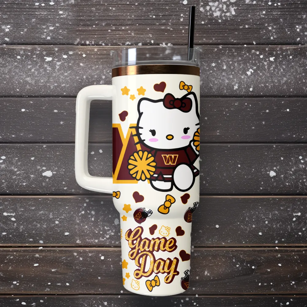 Washington Commanders x Hello Kitty Custom Stanley Quencher 40oz Stainless Steel Tumbler With Handle