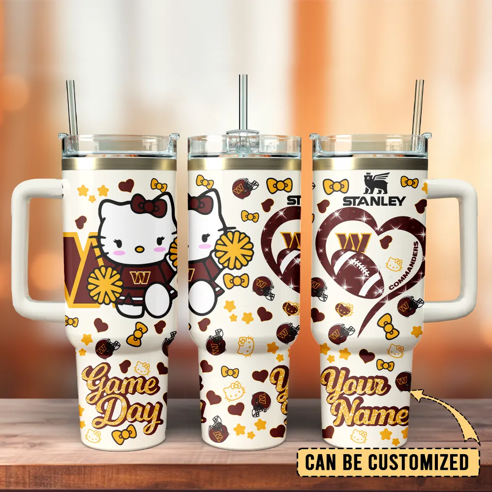 Washington Commanders x Hello Kitty Custom Stanley Quencher 40oz Stainless Steel Tumbler With Handle