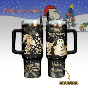 Snoopy Christmas Cartoon Custom Stanley Quencher 40oz Stainless Steel Tumbler With Handle