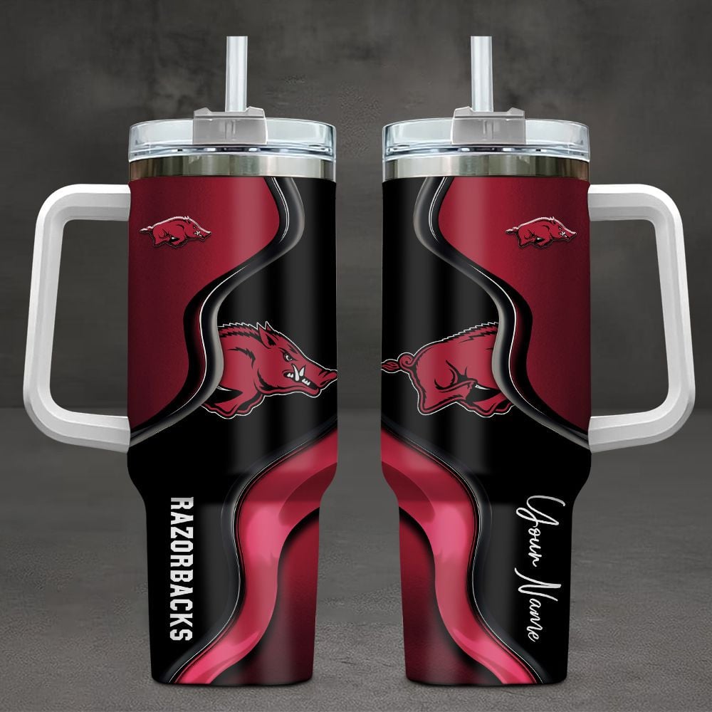 Arkansas Razorbacks NCAA Custom Stanley Quencher 40oz Stainless Steel Tumbler With Handle