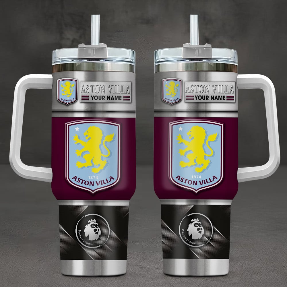 Aston Villa F.C EPL Custom Stanley Quencher 40oz Stainless Steel Tumbler With Handle