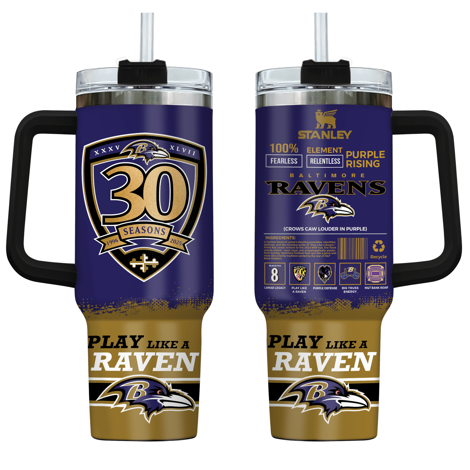 Baltimore Ravens NFL Custom Stanley Quencher 40oz Stainless Steel Tumbler With Handle