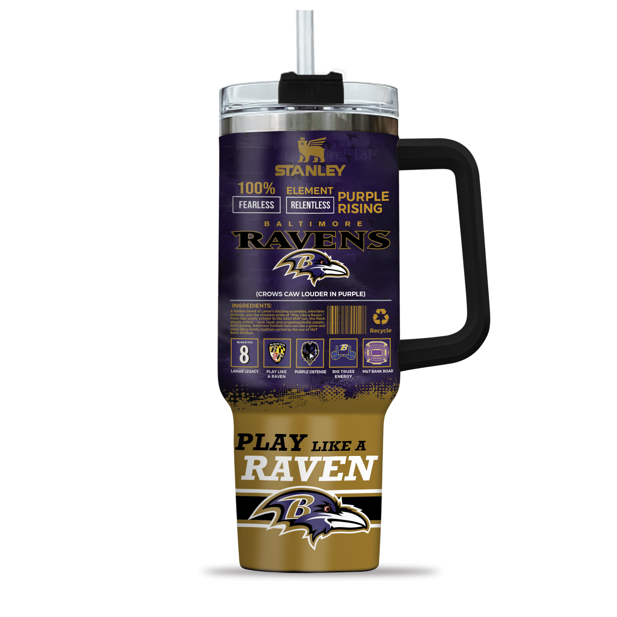 Baltimore Ravens NFL Custom Stanley Quencher 40oz Stainless Steel Tumbler With Handle