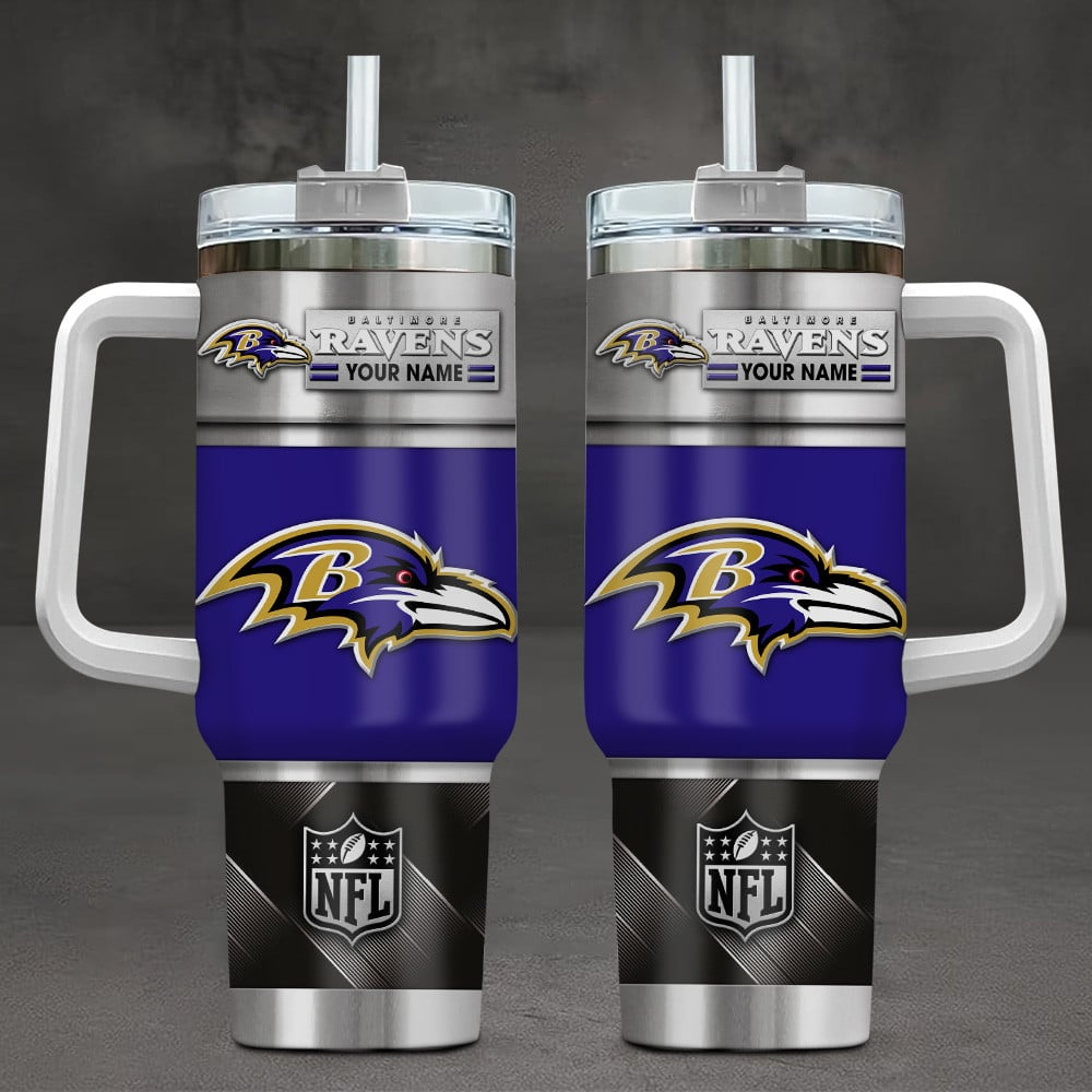 Baltimore Ravens NFL Custom Stanley Quencher 40oz Stainless Steel Tumbler With Handle