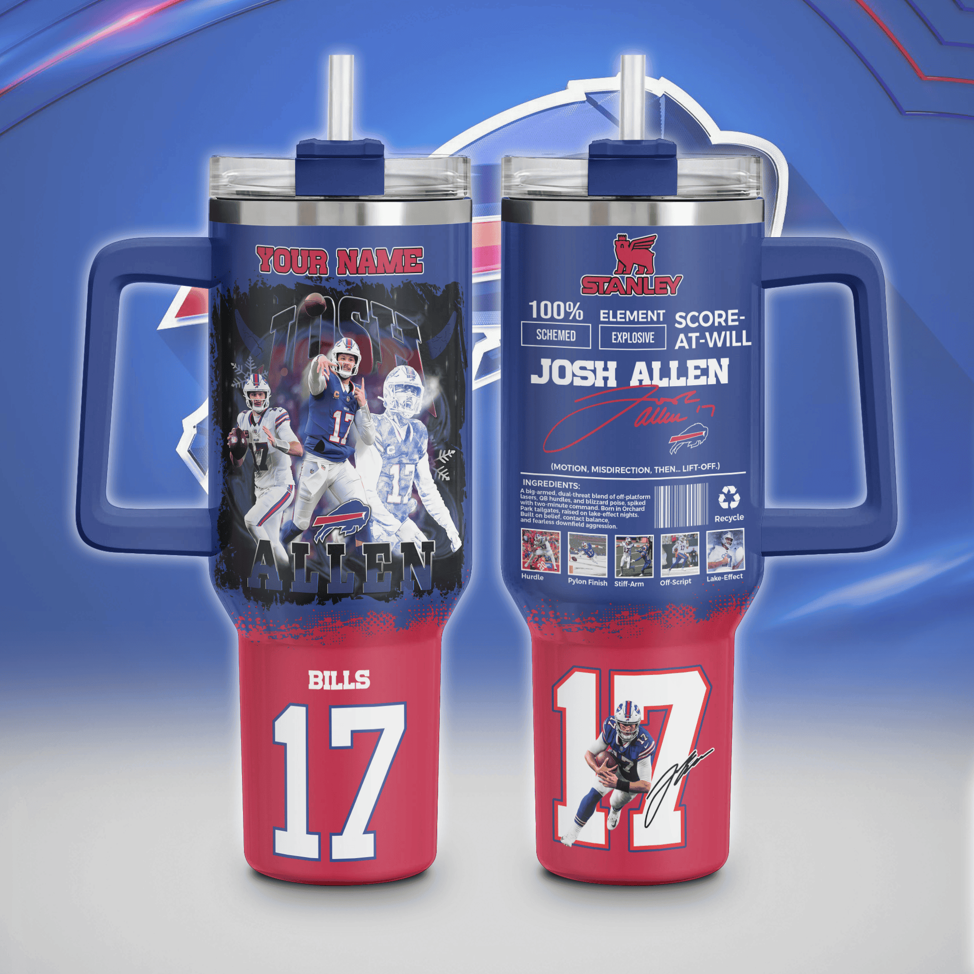 Buffalo Bills NFL Custom Stanley Quencher 40oz Stainless Steel Tumbler With Handle