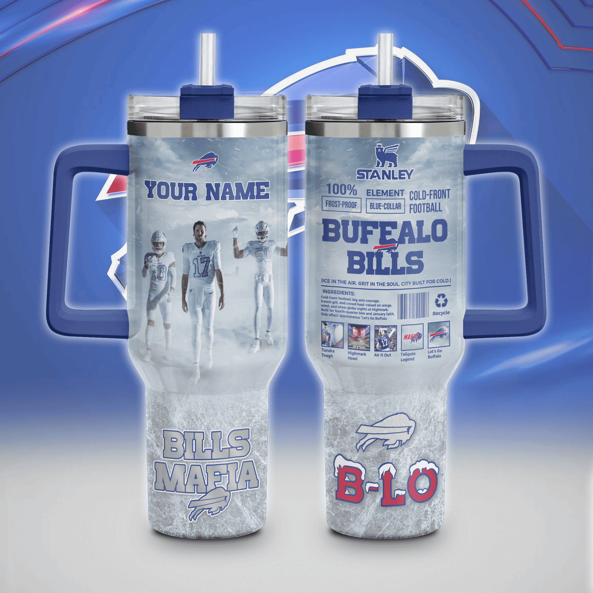 Buffalo Bills NFL Custom Stanley Quencher 40oz Stainless Steel Tumbler With Handle